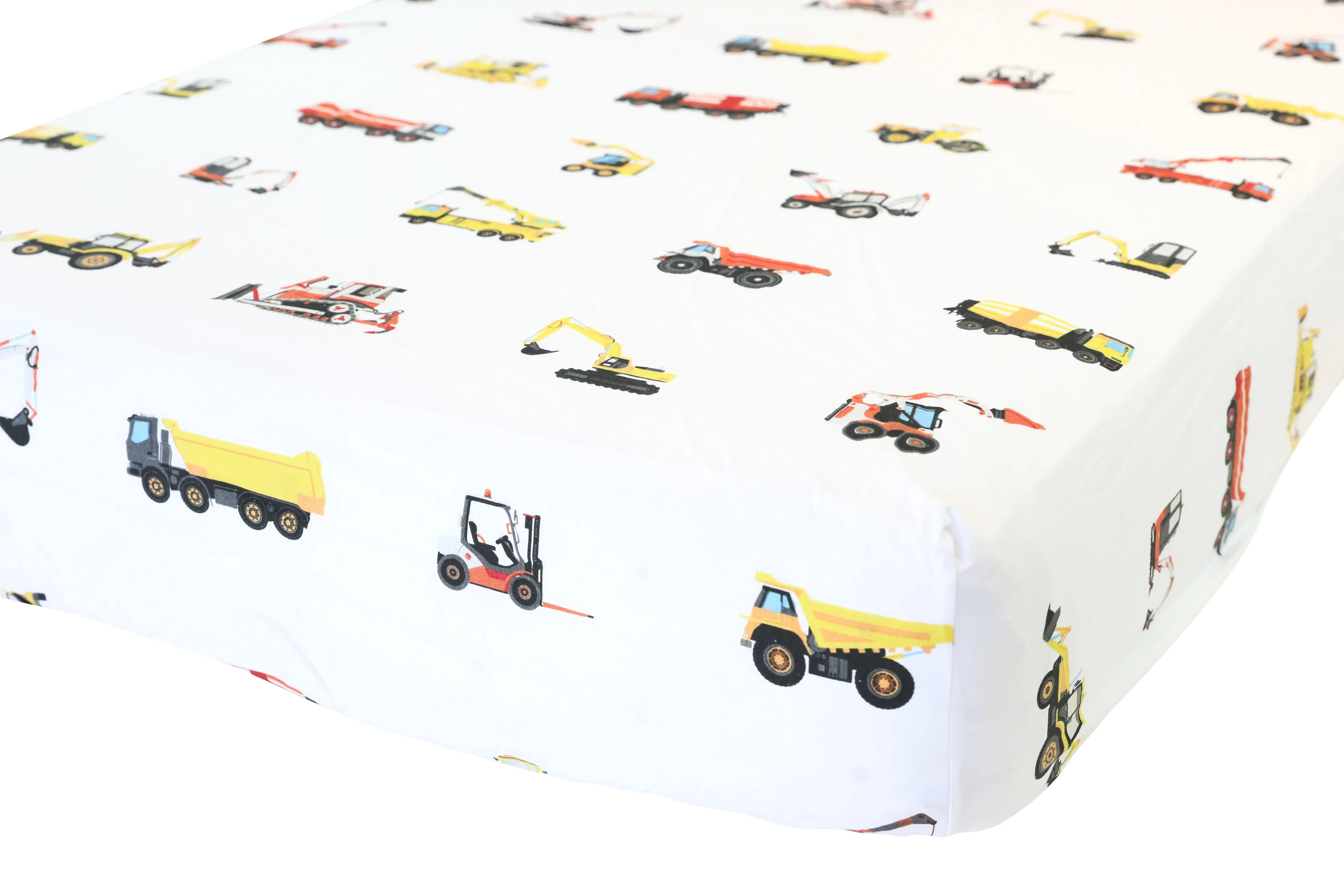 100% Cotton Fitted Crib Sheet - Construction Trucks