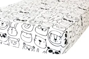 100% Cotton Fitted Crib Sheet - Monochrome Animals