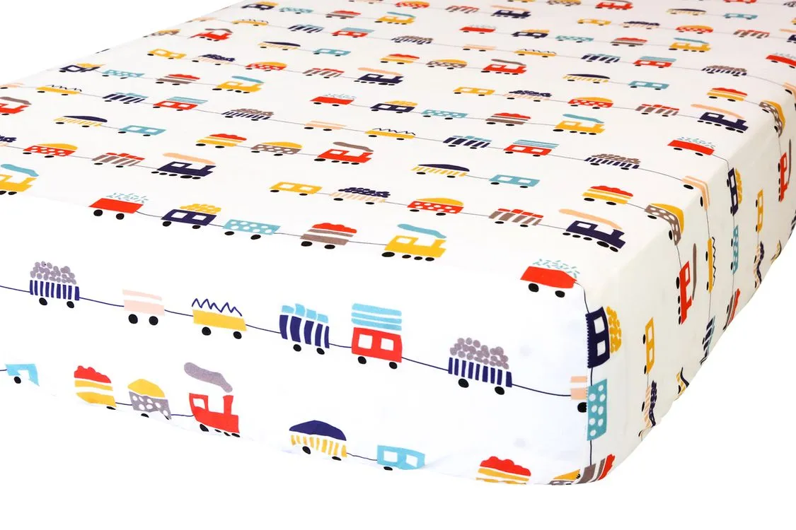 100% Cotton Fitted Crib Sheet - Trains