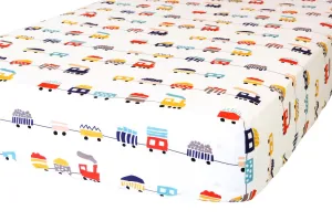 100% Cotton Fitted Crib Sheet - Trains