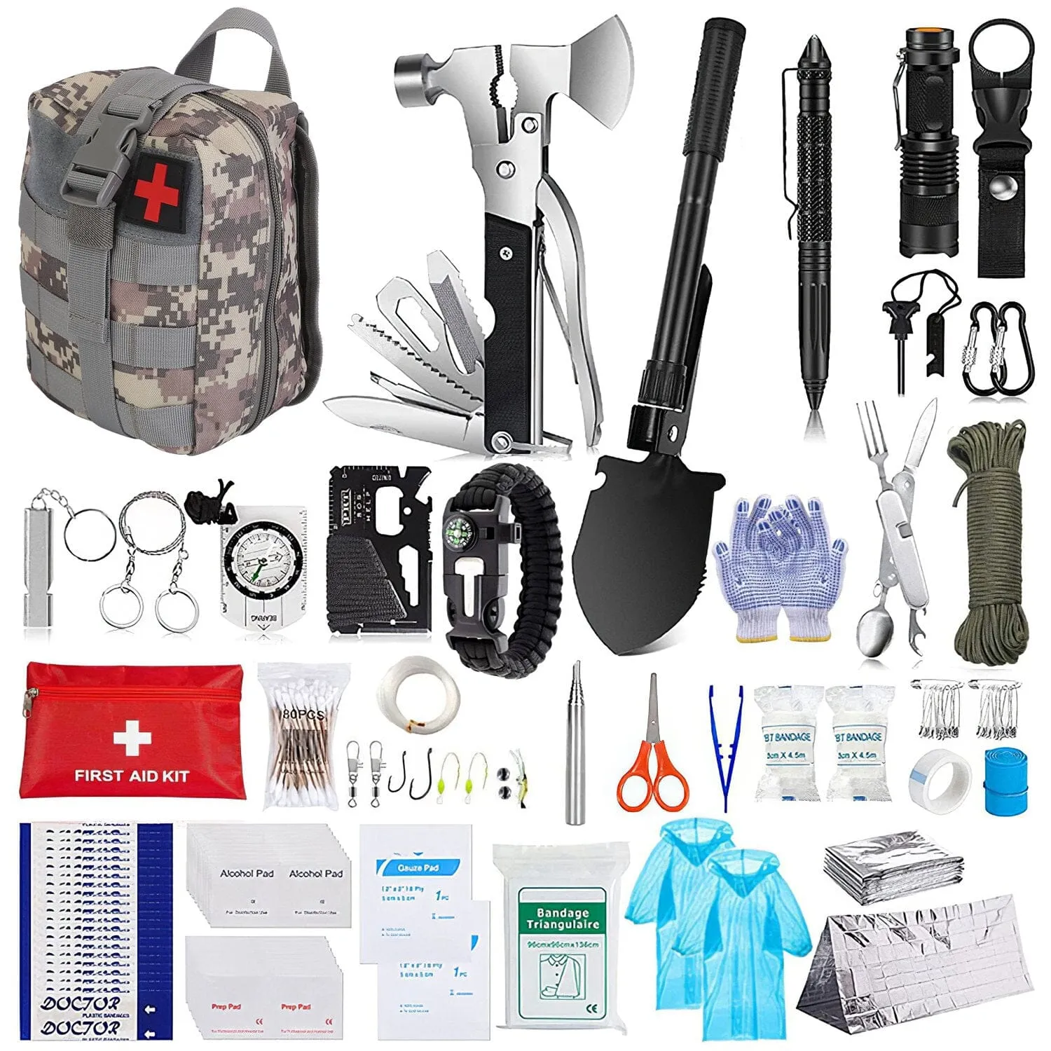 125-Pieces: Emergency Survival Gear Tactical for Outdoor Adventure