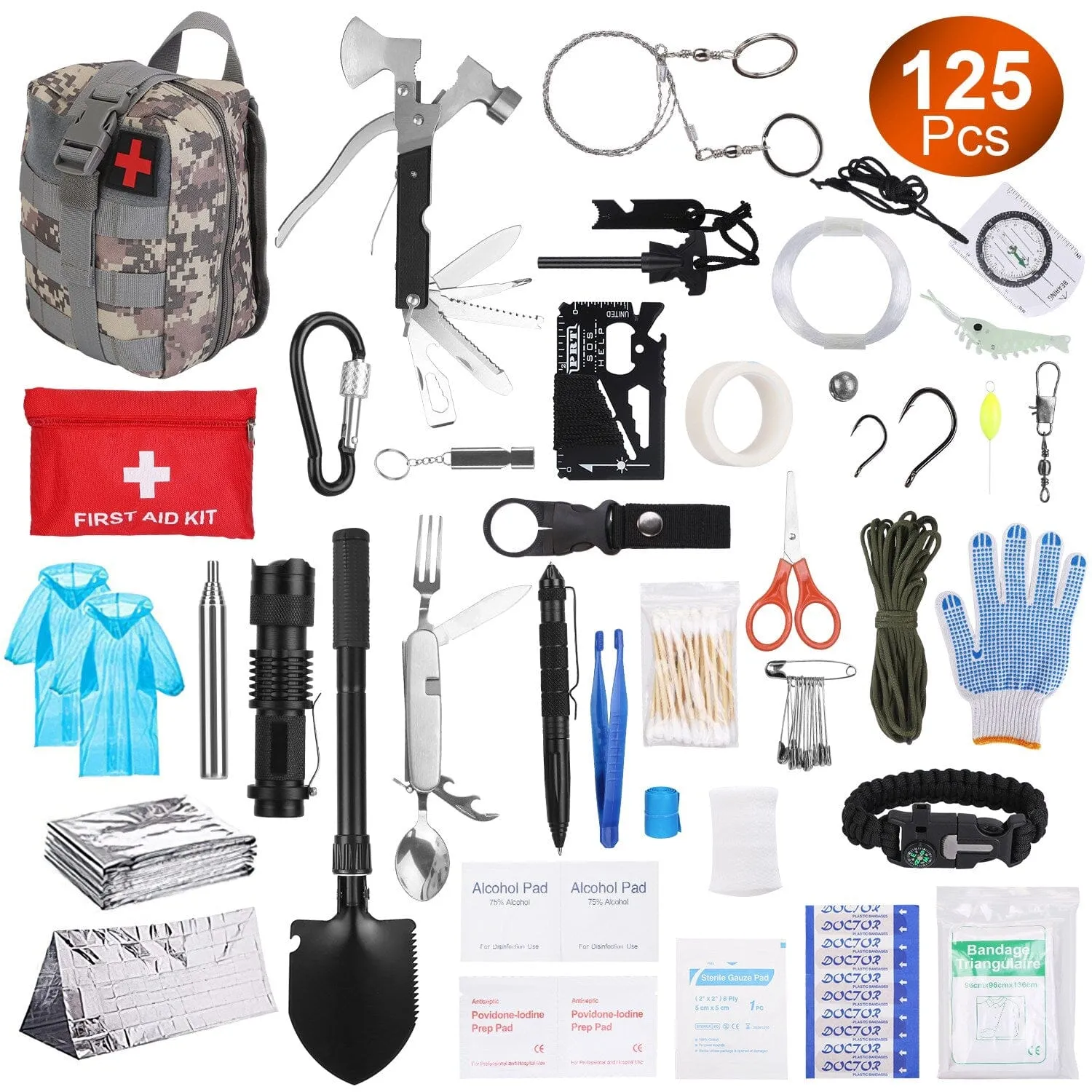 125-Pieces: Emergency Survival Gear Tactical for Outdoor Adventure