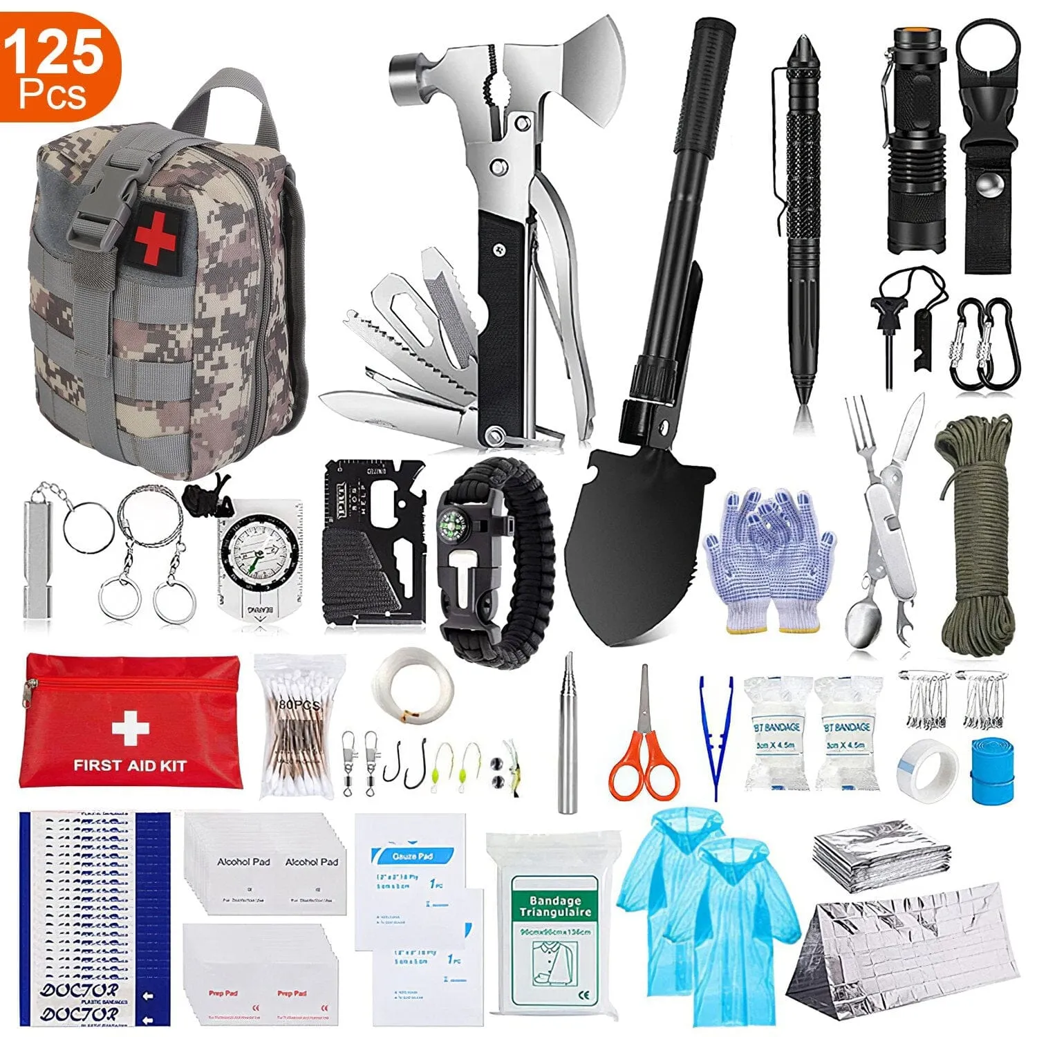 125-Pieces: Emergency Survival Gear Tactical for Outdoor Adventure