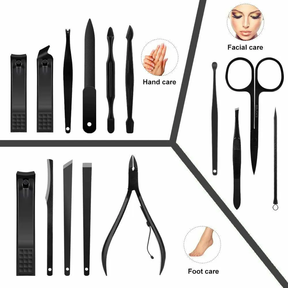 15PCS Manicure Set Tools Pedicure Kit Stainless Steel Nail Grooming Clippers AU Black Red