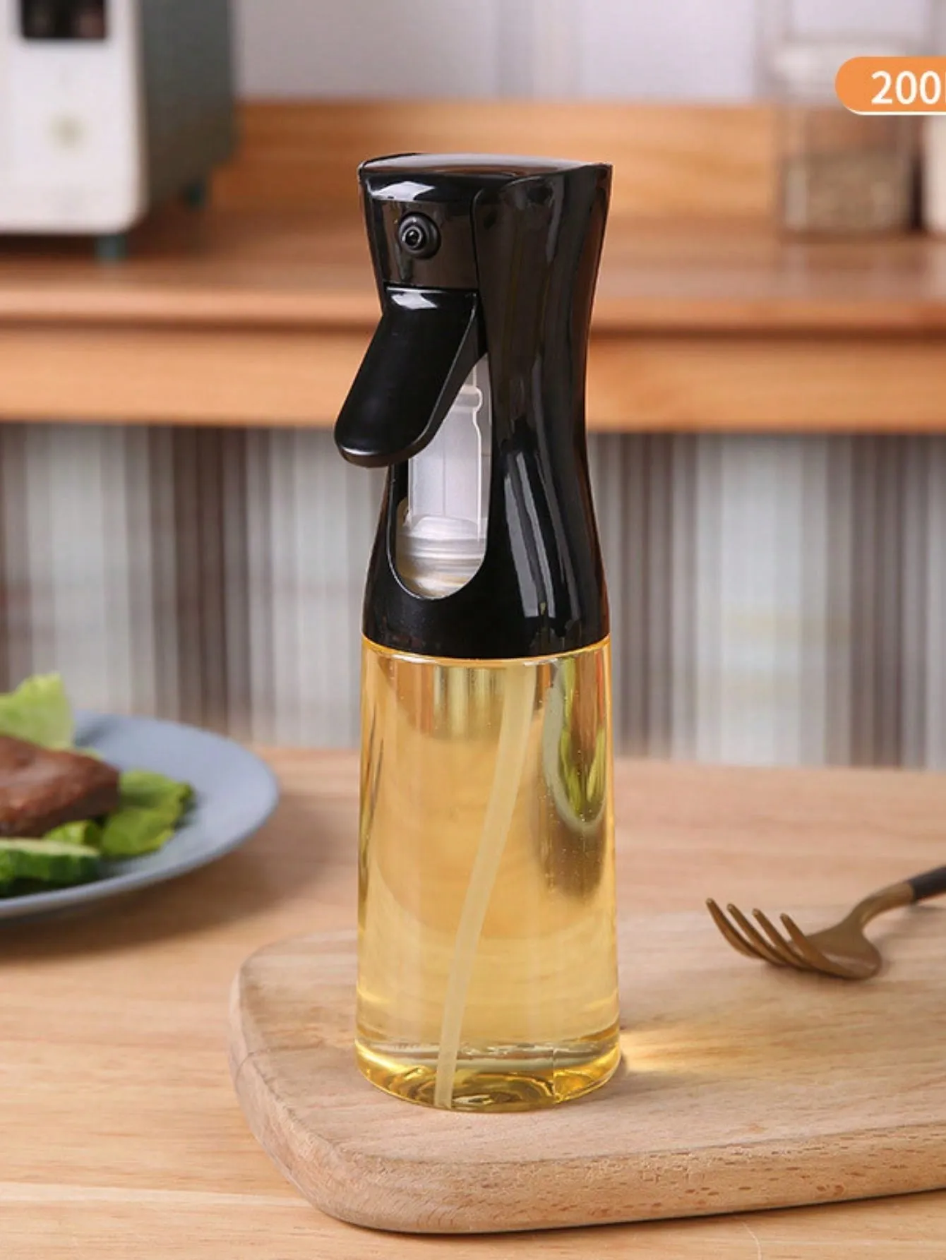 1PC 300ml Black Plastic Modern Clear Oil Sprayer 300ML , Oil Spray Bottle For Kitchen, For Camping Barbecue, Salad, Roasting, Cooking, Frying, Baking, Party