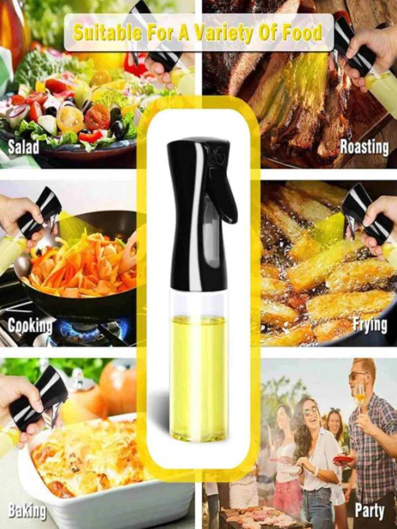 1PC 300ml Black Plastic Modern Clear Oil Sprayer 300ML , Oil Spray Bottle For Kitchen, For Camping Barbecue, Salad, Roasting, Cooking, Frying, Baking, Party