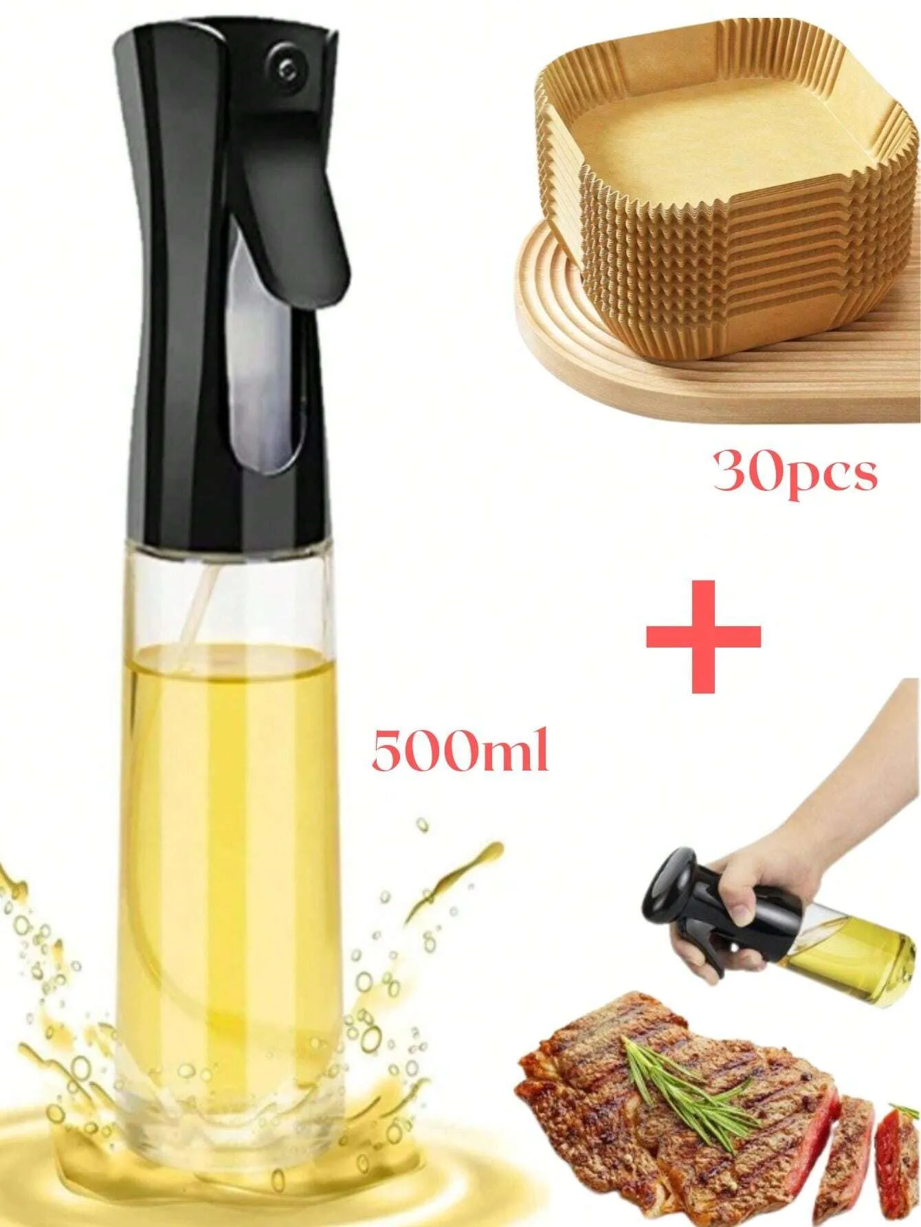 1PC 300ml Black Plastic Modern Clear Oil Sprayer 300ML , Oil Spray Bottle For Kitchen, For Camping Barbecue, Salad, Roasting, Cooking, Frying, Baking, Party