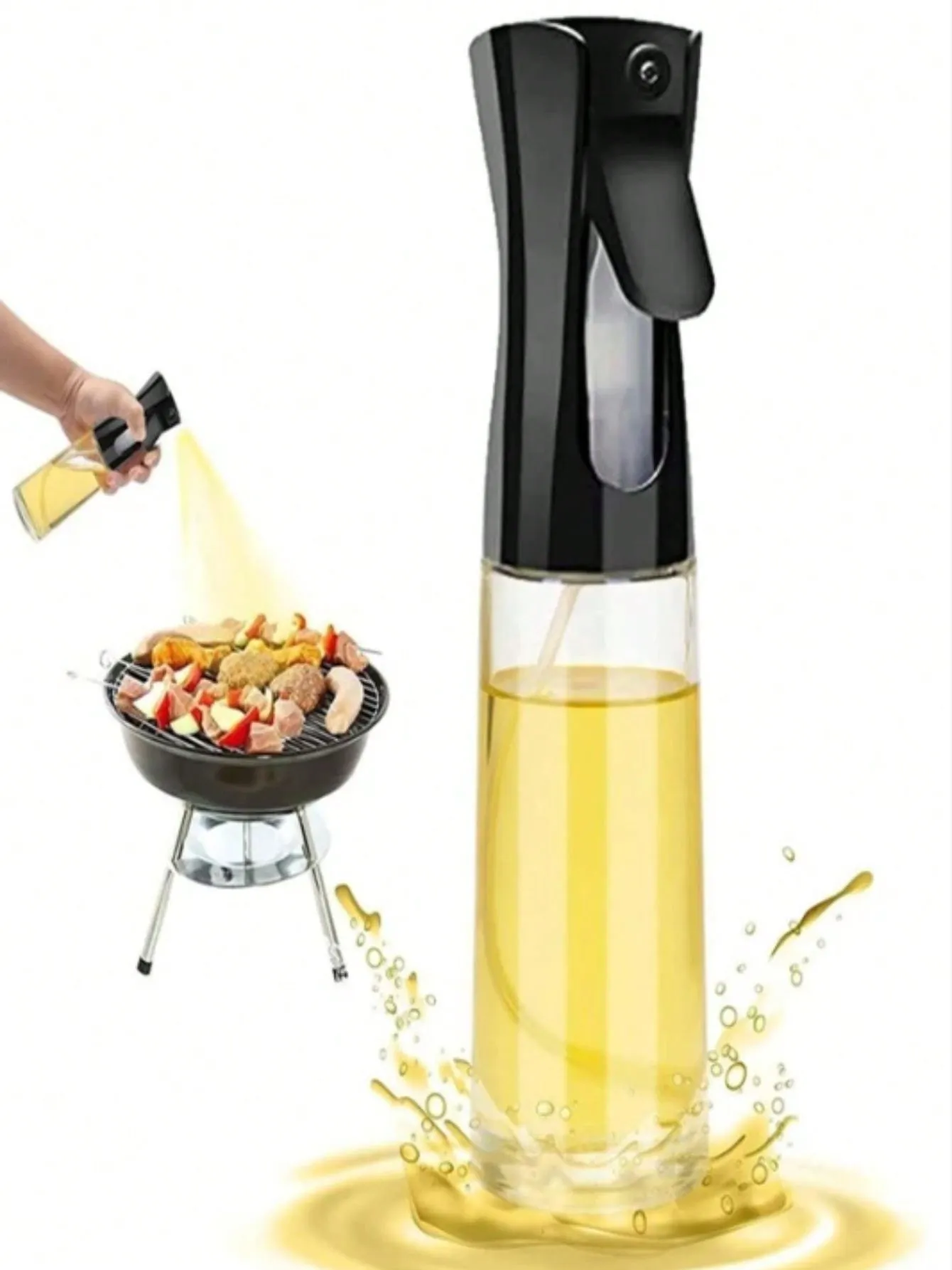 1PC 300ml Black Plastic Modern Clear Oil Sprayer 300ML , Oil Spray Bottle For Kitchen, For Camping Barbecue, Salad, Roasting, Cooking, Frying, Baking, Party