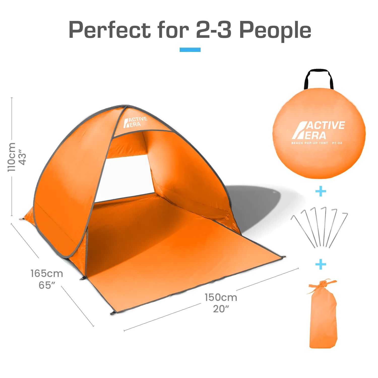 2 Person Beach Tent with UV Protection - Orange