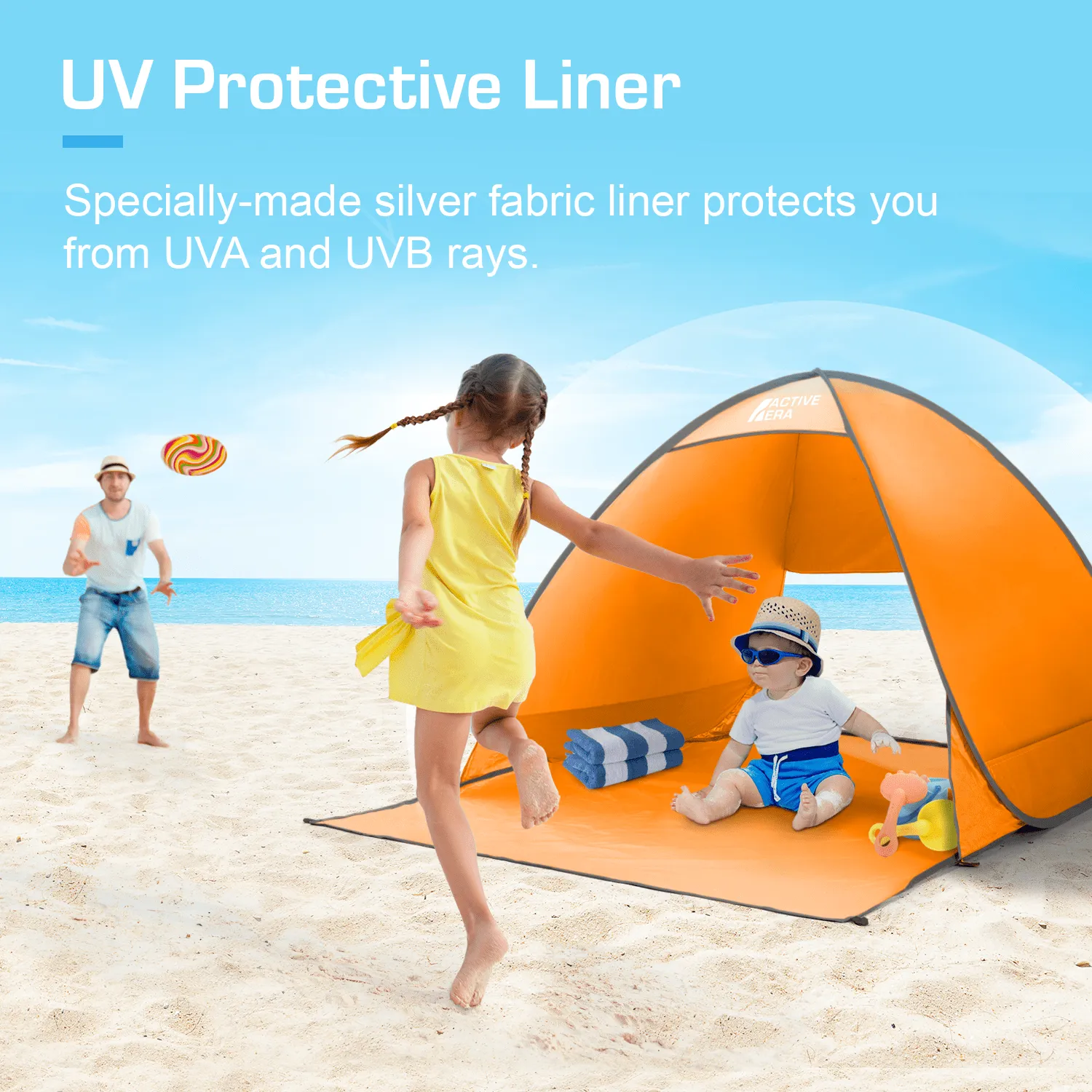 2 Person Beach Tent with UV Protection - Orange