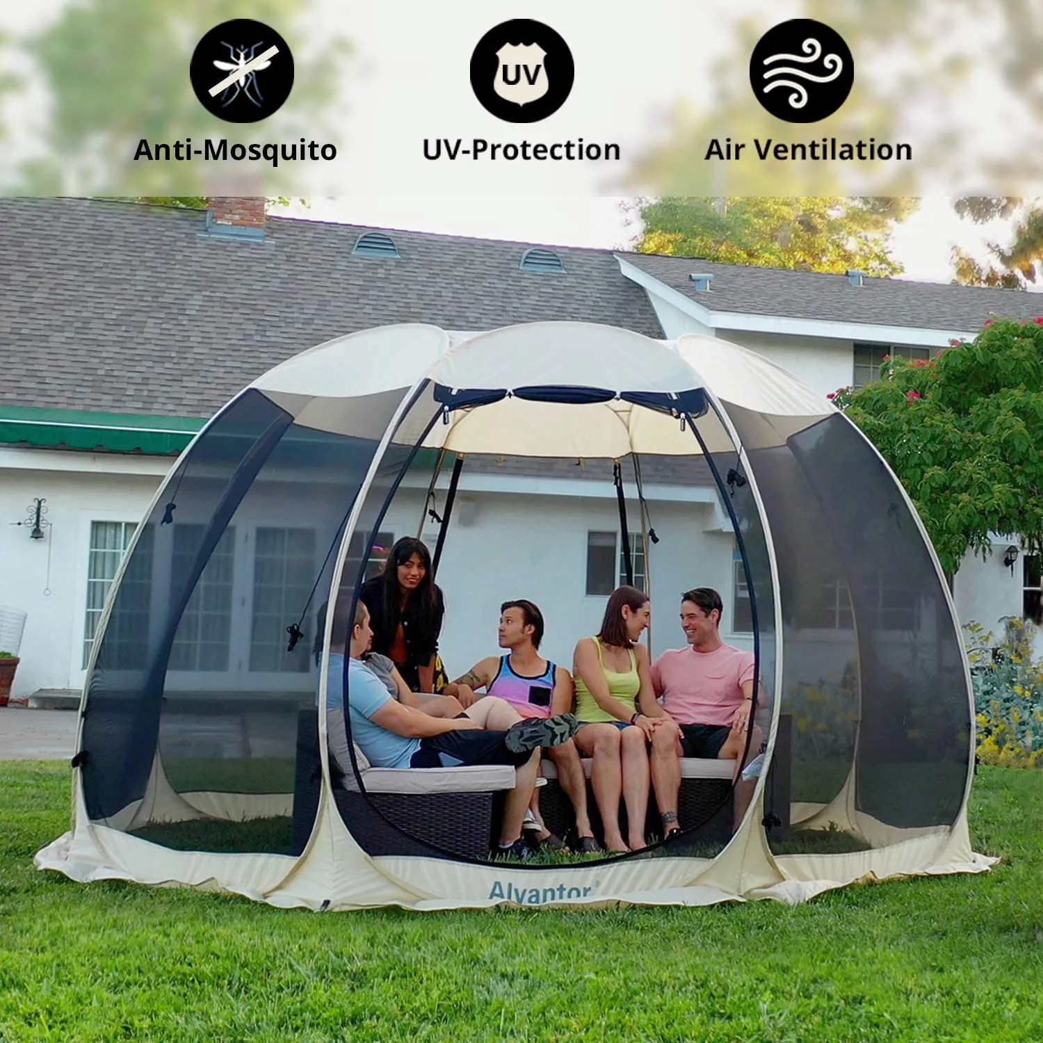 Alvantor Screen House Room Outdoor Camping Tent Canopy Gazebos 4-15 Person for Patios, Instant Pop up Tent, Not Waterproof