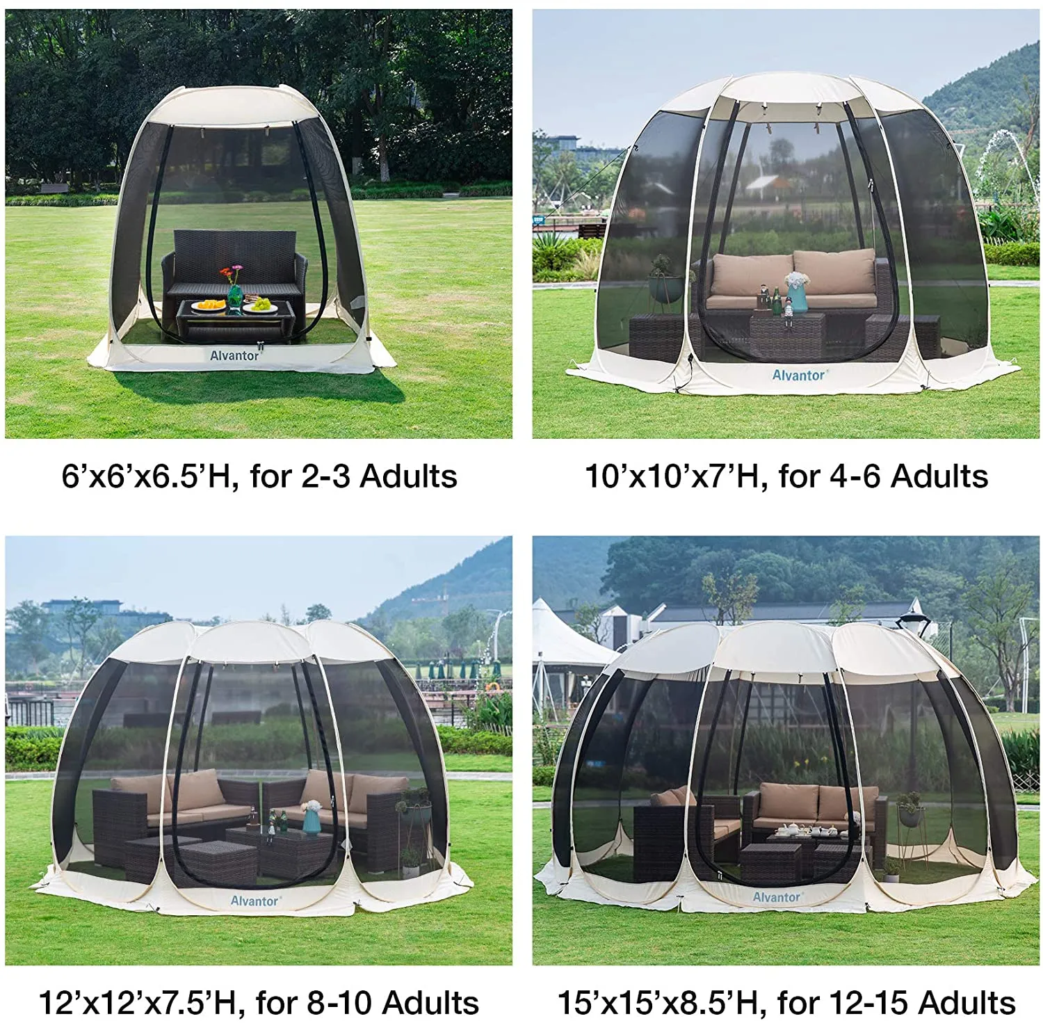 Alvantor Screen House Room Outdoor Camping Tent Canopy Gazebos 4-15 Person for Patios, Instant Pop up Tent, Not Waterproof