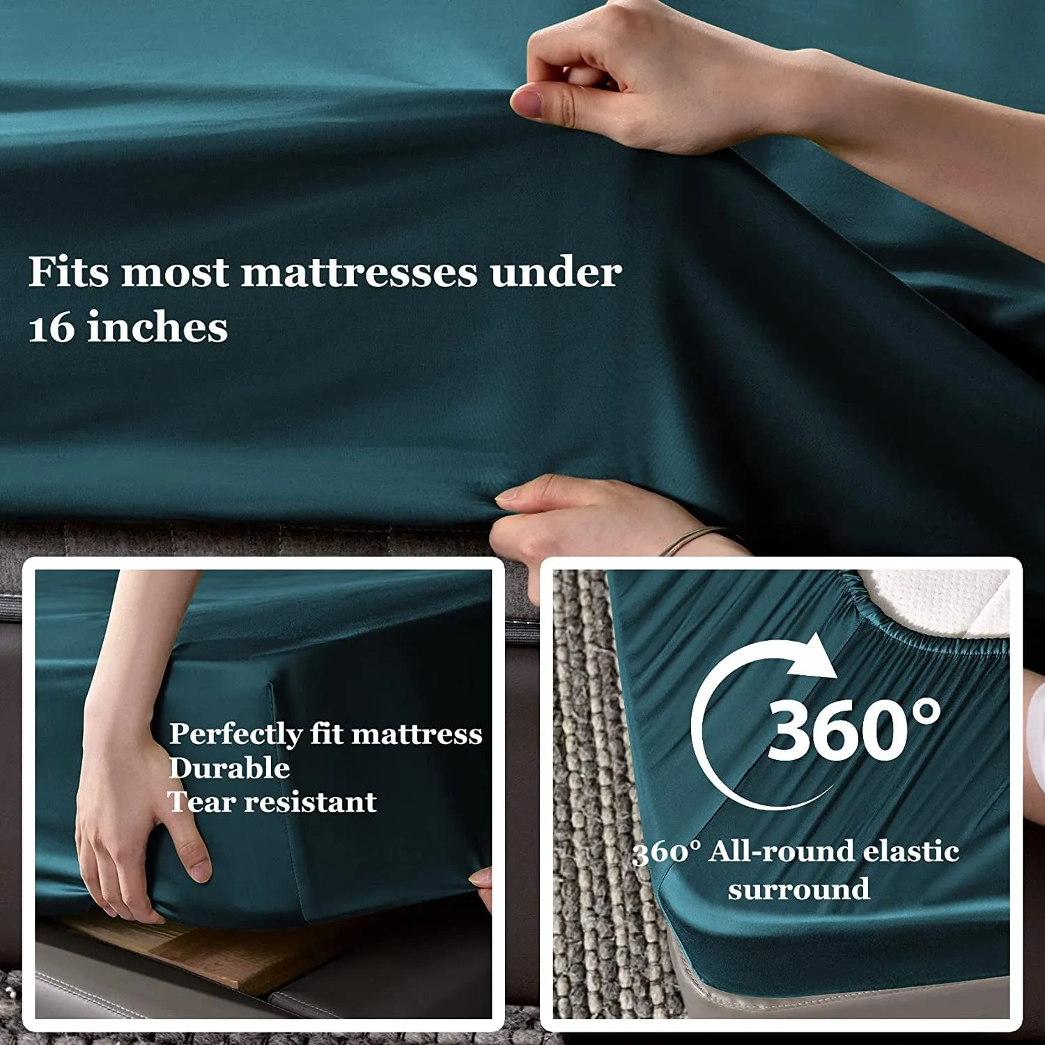 Bamboo Sheet Set Soft Silky Cooling Bed Sheet Set 4 Piece Lightweight Anti-Pilling Cool Wrinkle Free with 16 Extra Deep Pocket