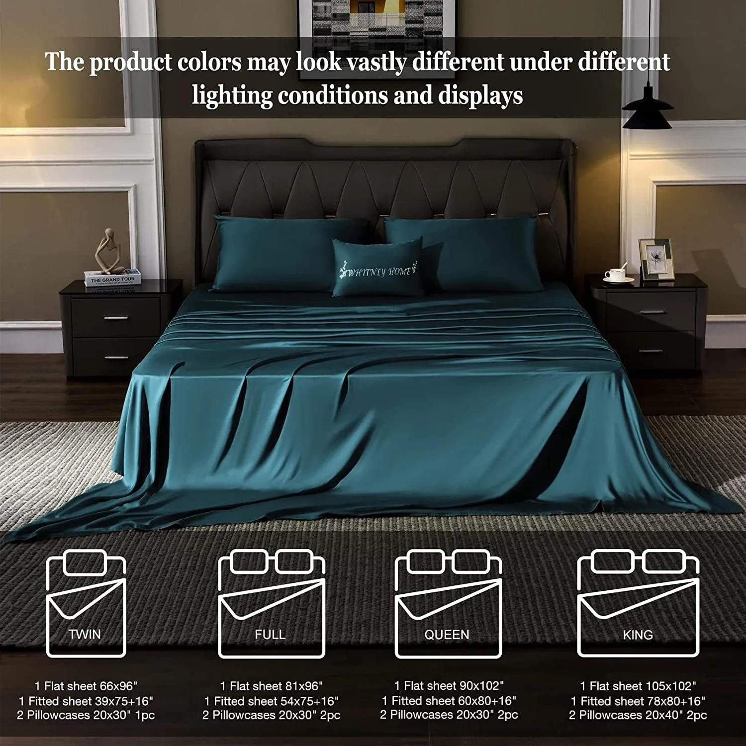 Bamboo Sheet Set Soft Silky Cooling Bed Sheet Set 4 Piece Lightweight Anti-Pilling Cool Wrinkle Free with 16 Extra Deep Pocket