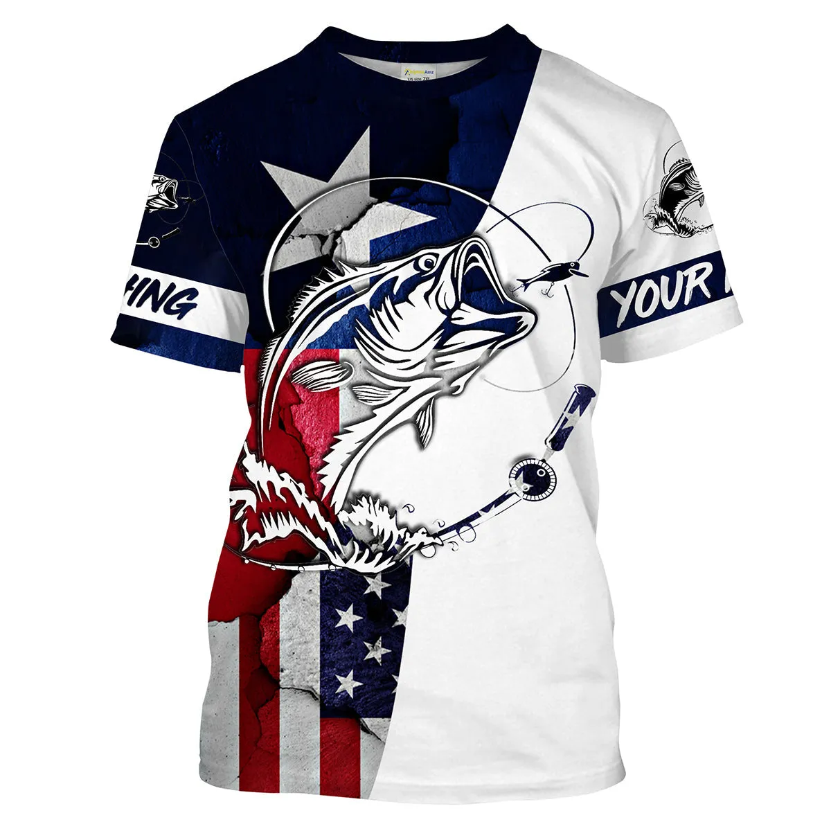 Bass Fishing Tx And USA Flag 3D Full Printing Shirts - Personalized Fishing Gift, Men's Performance Fishing Long Sleeve Shirts