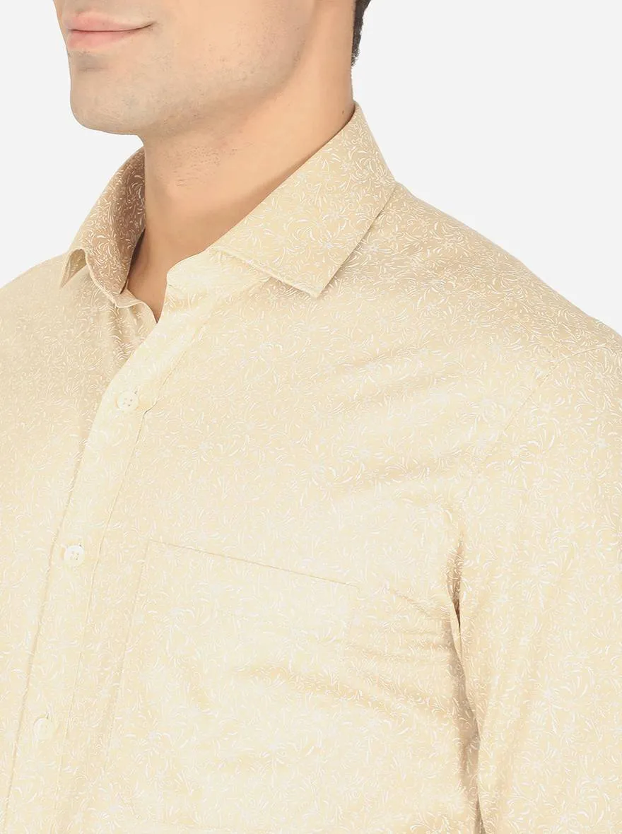 Beige & White Printed Slim Fit Formal Shirt | Greenfibre