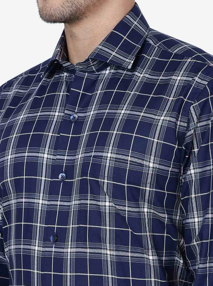 Blue & Grey Checked Slim Fit Formal Shirt | Metal