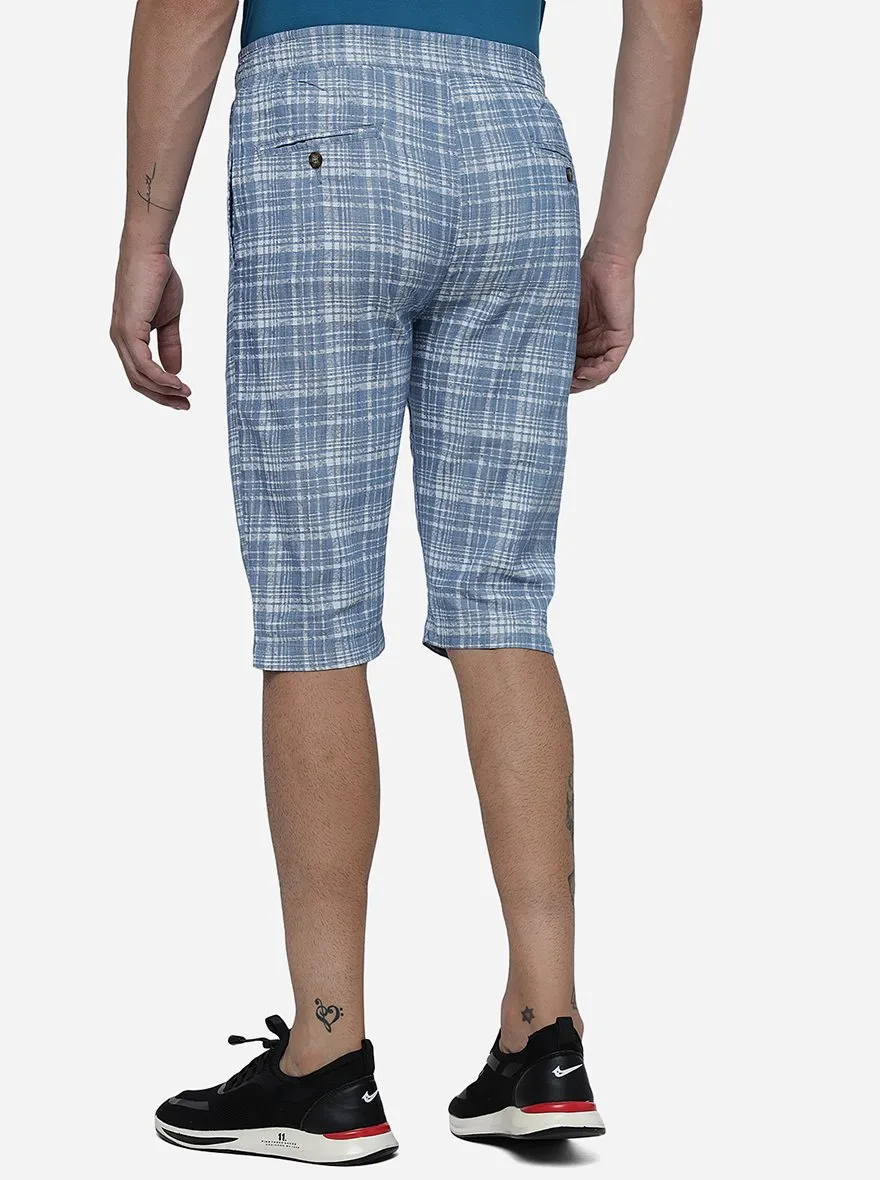 Blue Checked Slim Fit Capri | JadeBlue