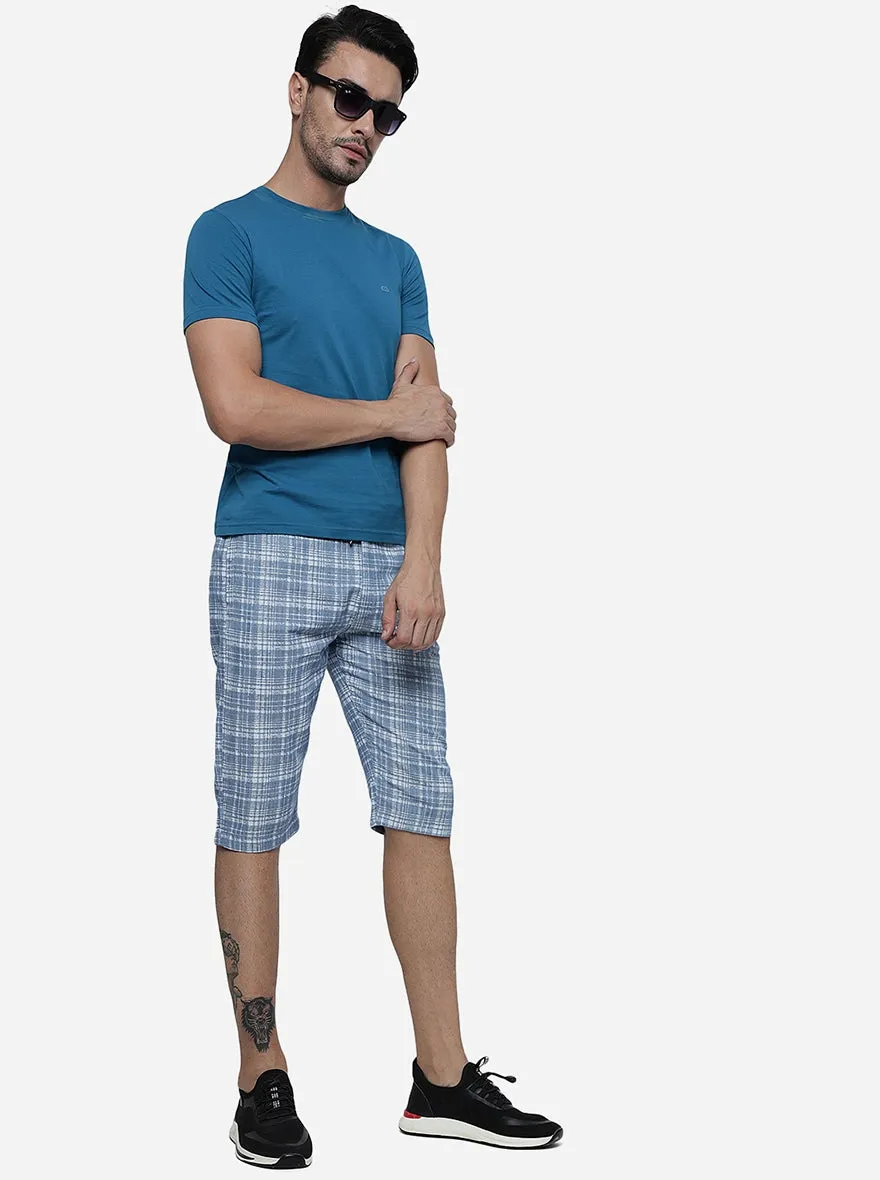 Blue Checked Slim Fit Capri | JadeBlue