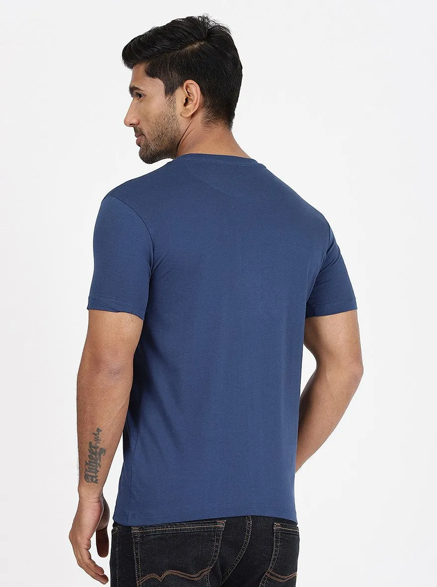 Blue Printed Slim Fit T-Shirt | Greenfibre