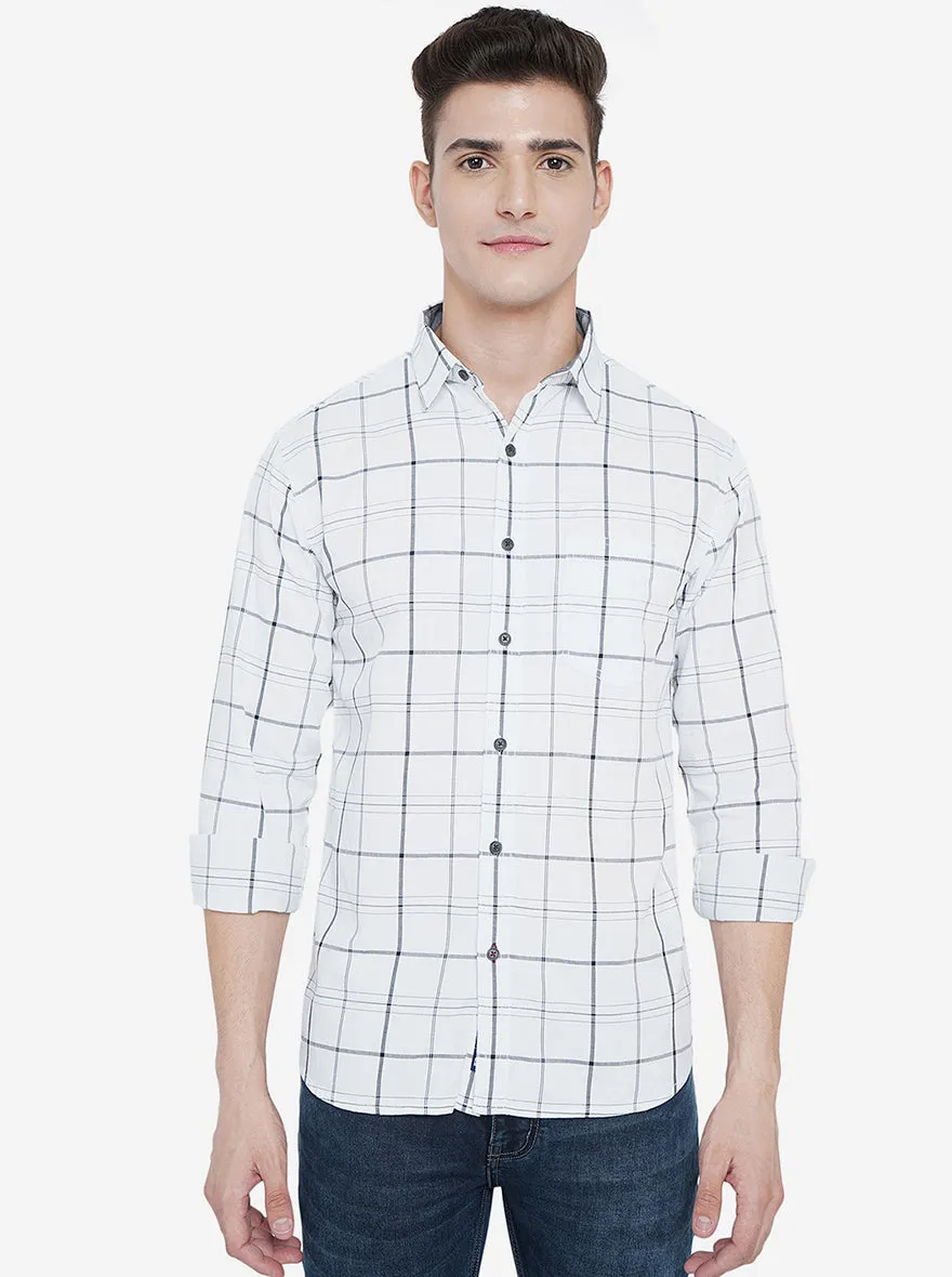 Bright White Checked Slim Fit Semi Casual Shirt | Greenfibre