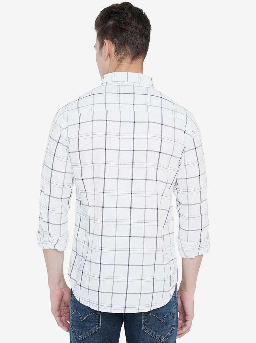 Bright White Checked Slim Fit Semi Casual Shirt | Greenfibre