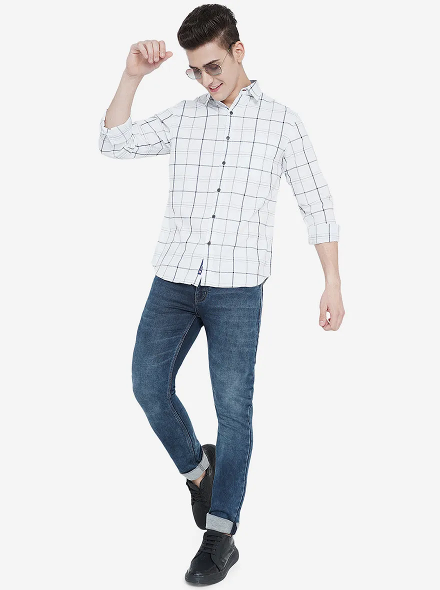 Bright White Checked Slim Fit Semi Casual Shirt | Greenfibre