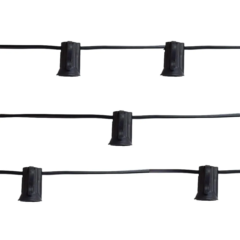 (Cord Only) 50 Socket Outdoor Patio DIY String Light, 51 FT Black w/ E12 Base, Expandable End-to-End for LED Bulbs