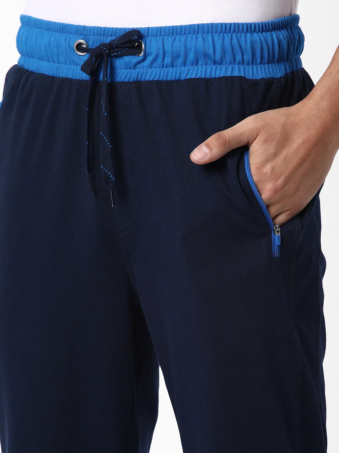 Cotstyle Men's Super Combed Cotton Slim-Fit Track Pants with Side Pocket, Colour Navy-Style no.TP1100