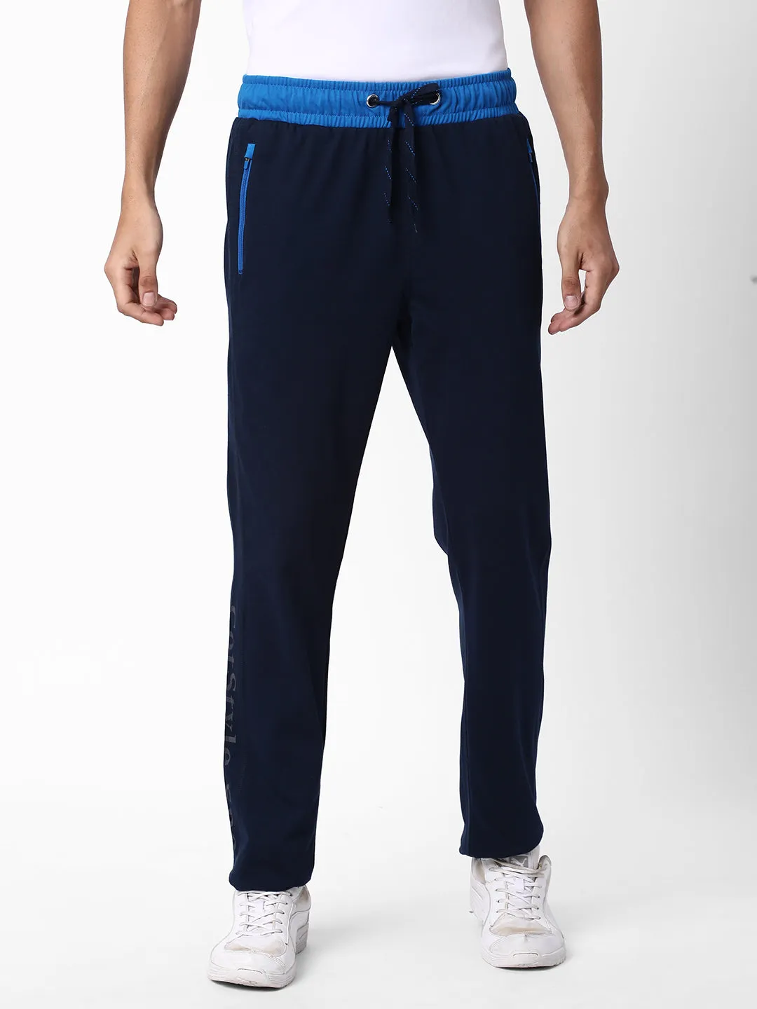 Cotstyle Men's Super Combed Cotton Slim-Fit Track Pants with Side Pocket, Colour Navy-Style no.TP1100