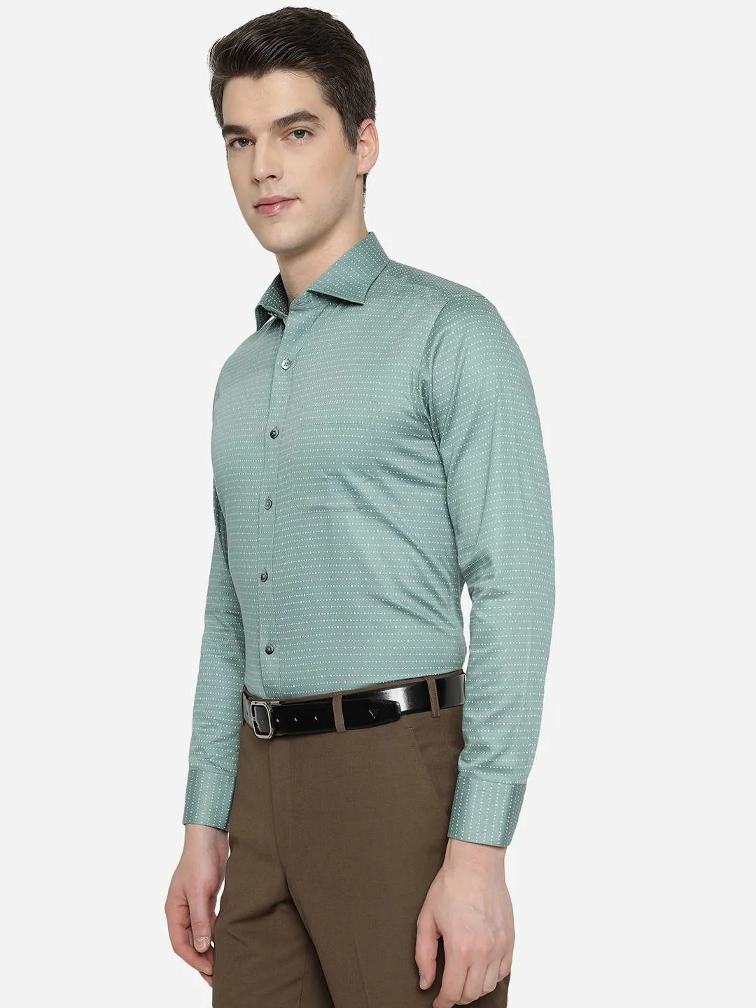 Dusty Green Printed Slim Fit Formal Shirt | Metal