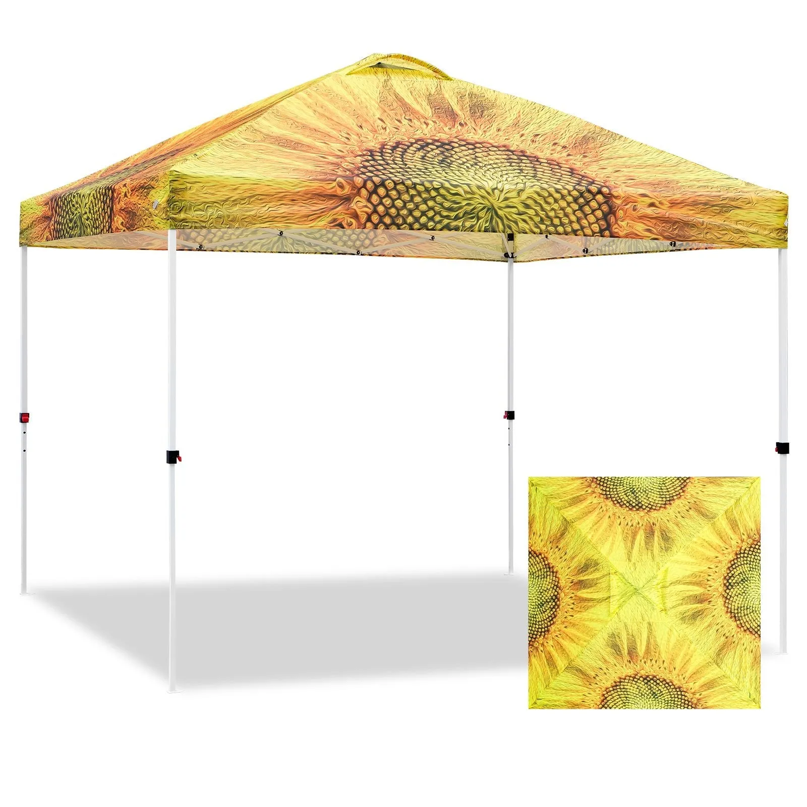 Eagle Peak SHADE GRAPHiX Easy Setup 10x10 Pop Up Canopy Tent with Digital Printed Sun Flower Top