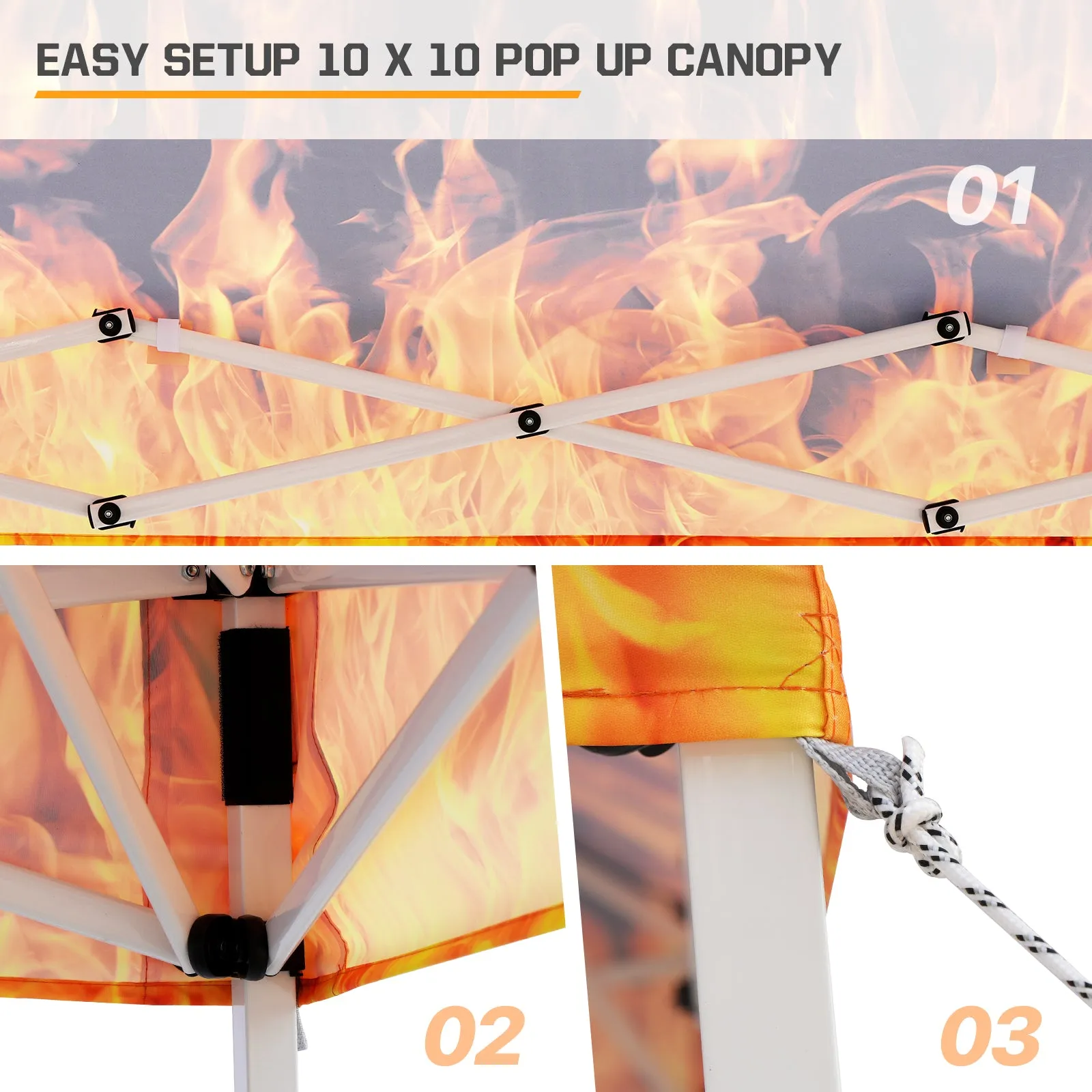 Eagle Peak SHADE GRAPHiX Slant Leg 10x10 Easy Setup Pop Up Canopy Tent with Digital Printed Flame Top