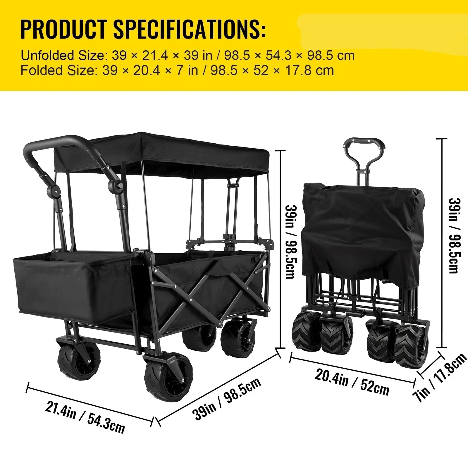 Folding Wagon Utility Carts With Removable Canopy & Wheels