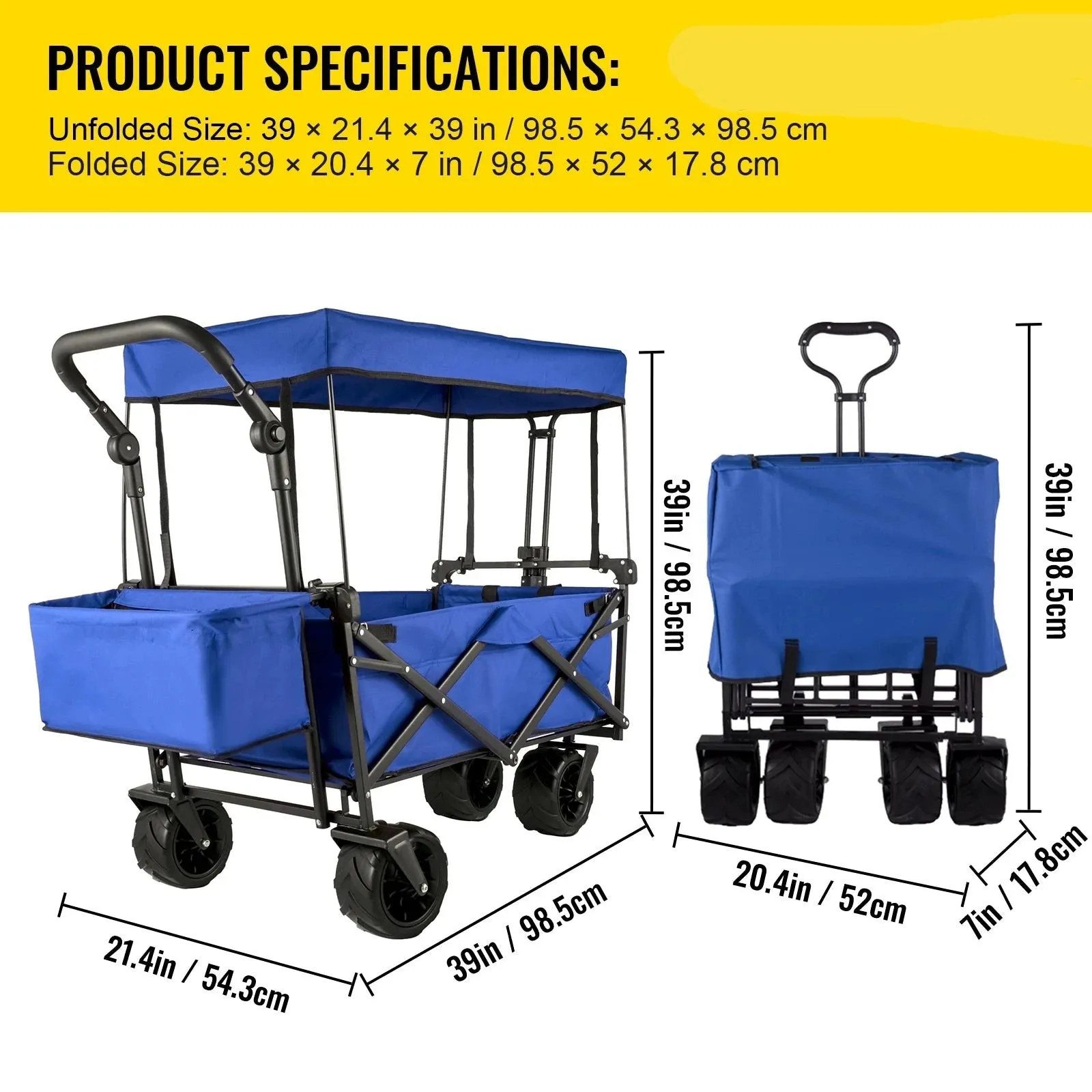 Folding Wagon Utility Carts With Removable Canopy & Wheels