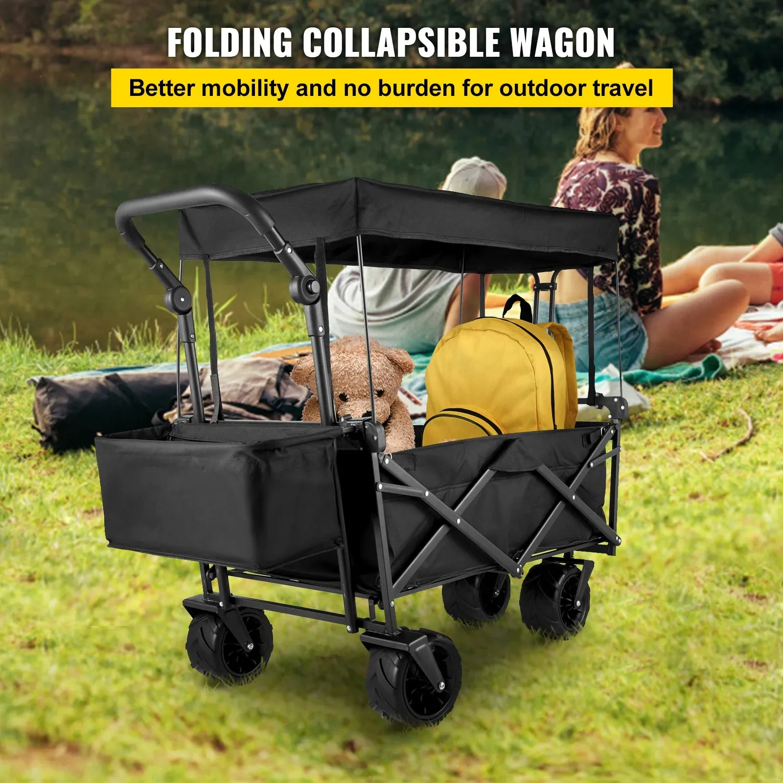 Folding Wagon Utility Carts With Removable Canopy & Wheels