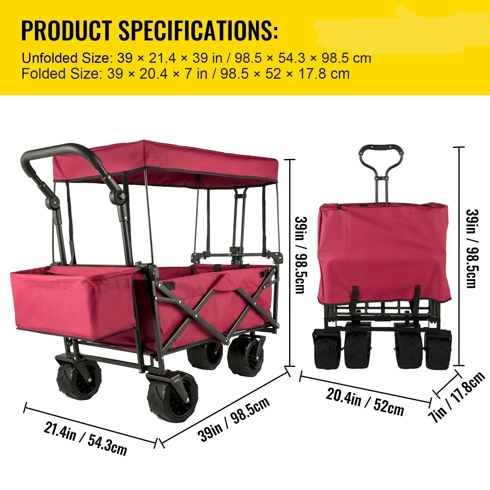 Folding Wagon Utility Carts With Removable Canopy & Wheels