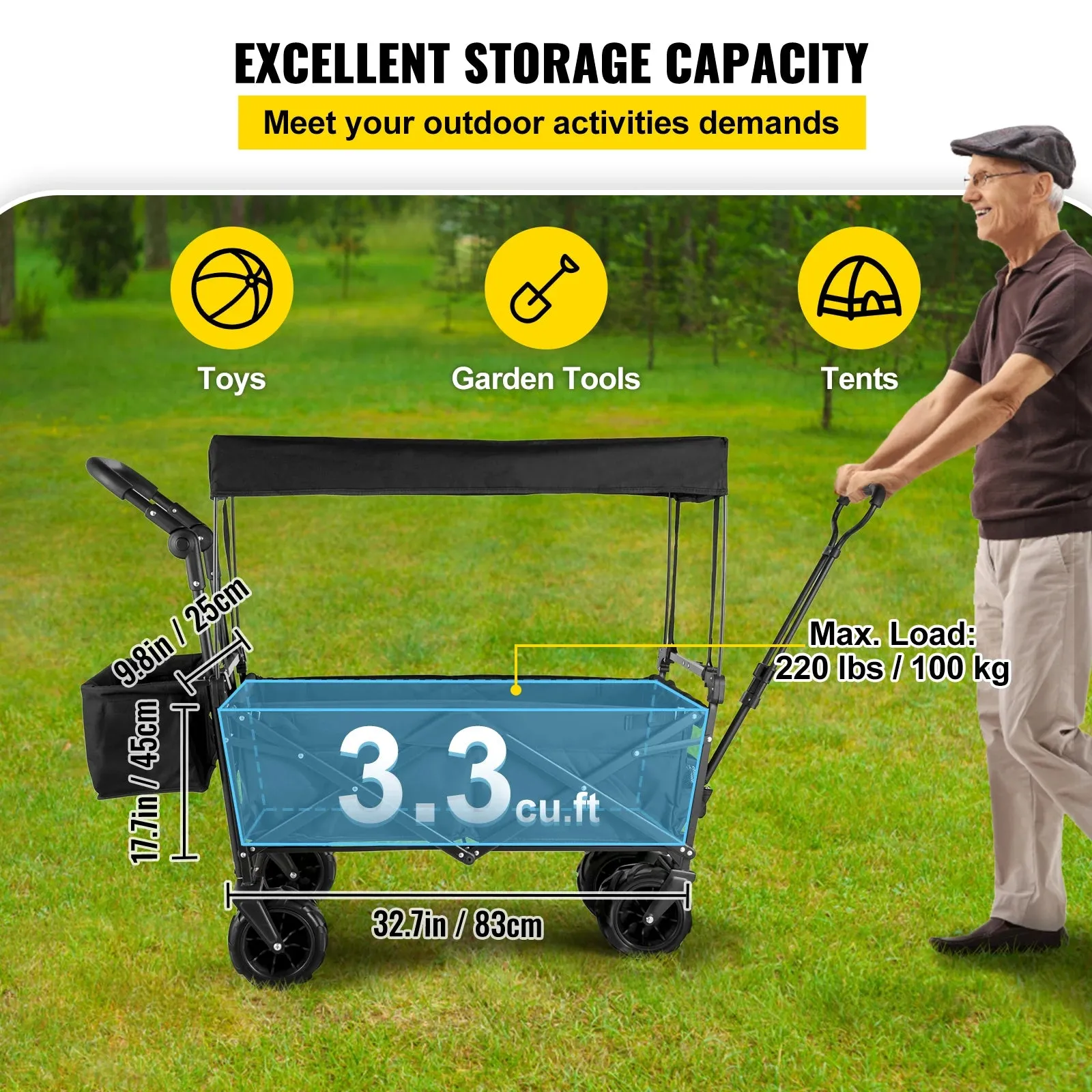 Folding Wagon Utility Carts With Removable Canopy & Wheels