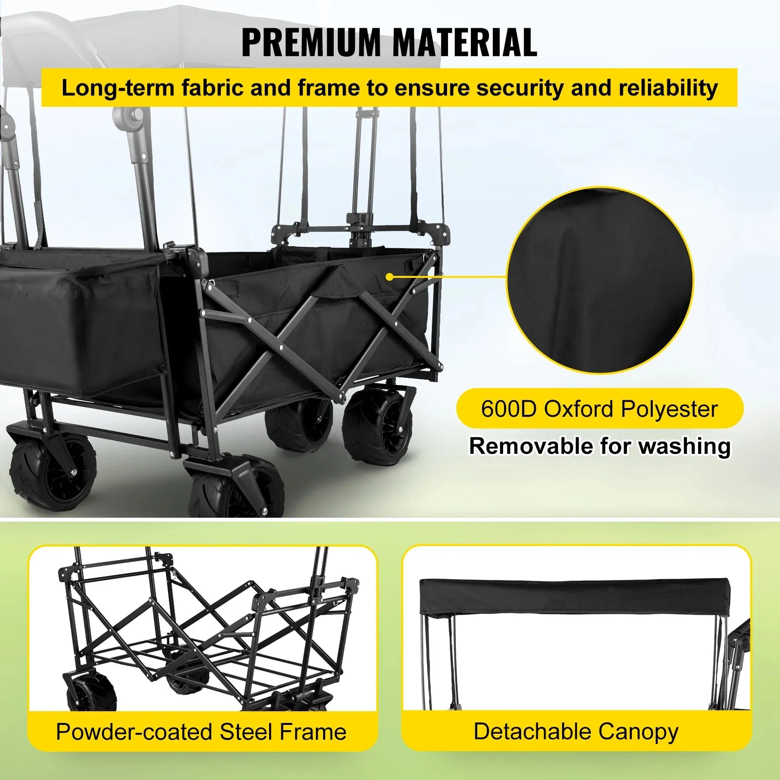 Folding Wagon Utility Carts With Removable Canopy & Wheels