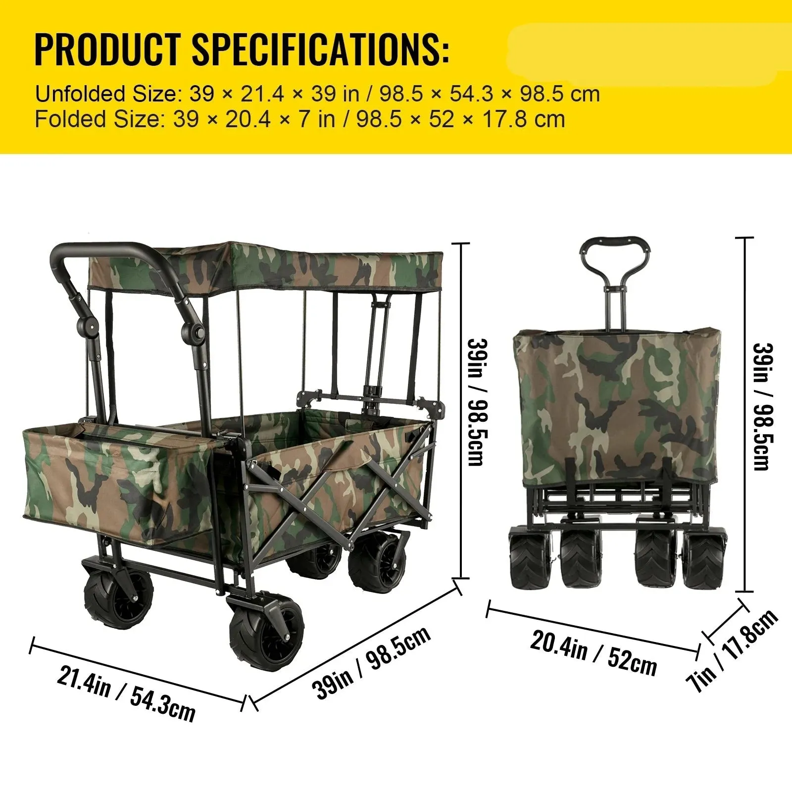 Folding Wagon Utility Carts With Removable Canopy & Wheels