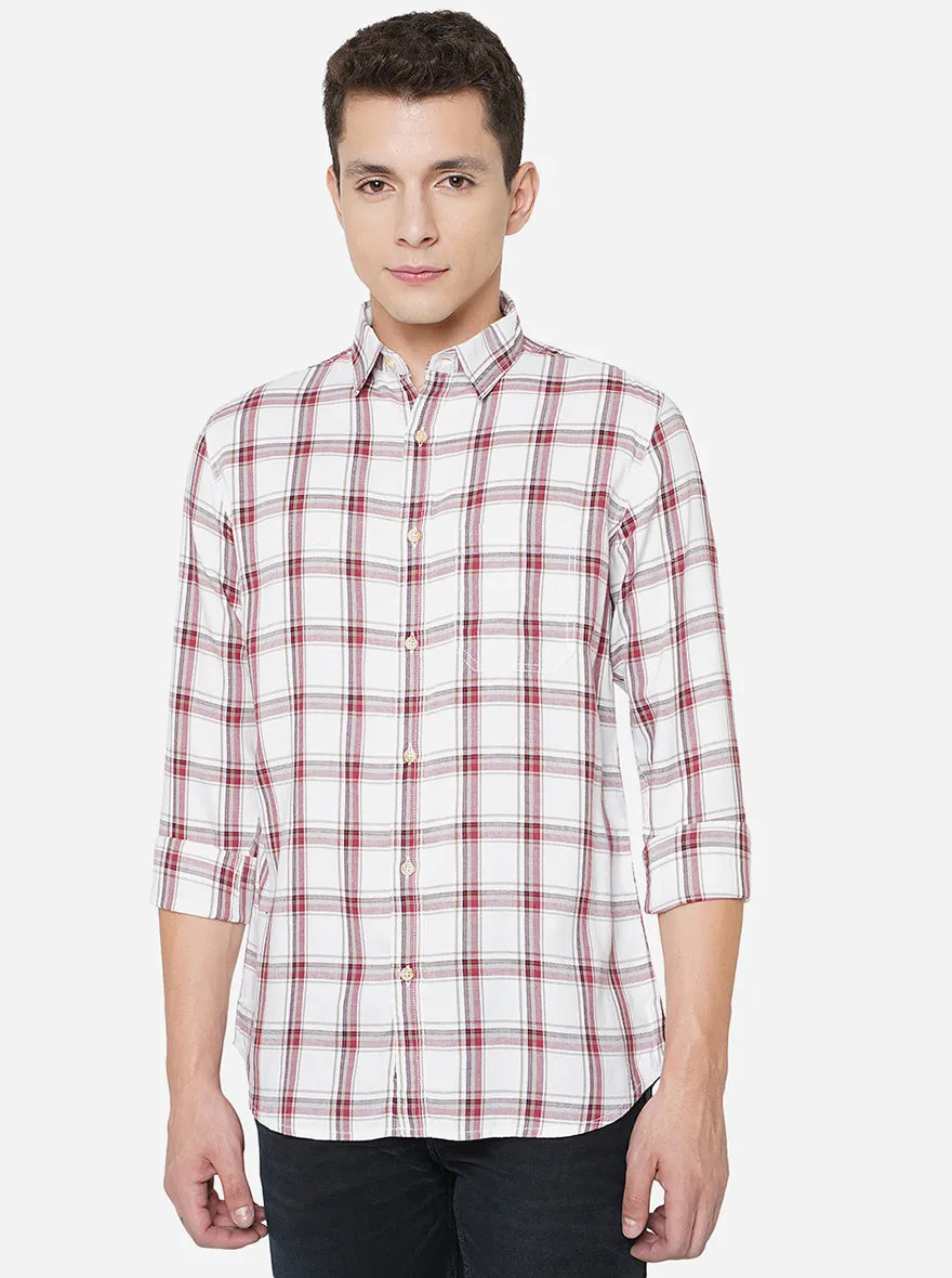 Grey & Red Checked Slim Fit Semi Casual Shirt | JadeBlue