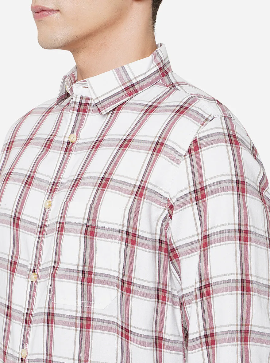 Grey & Red Checked Slim Fit Semi Casual Shirt | JadeBlue