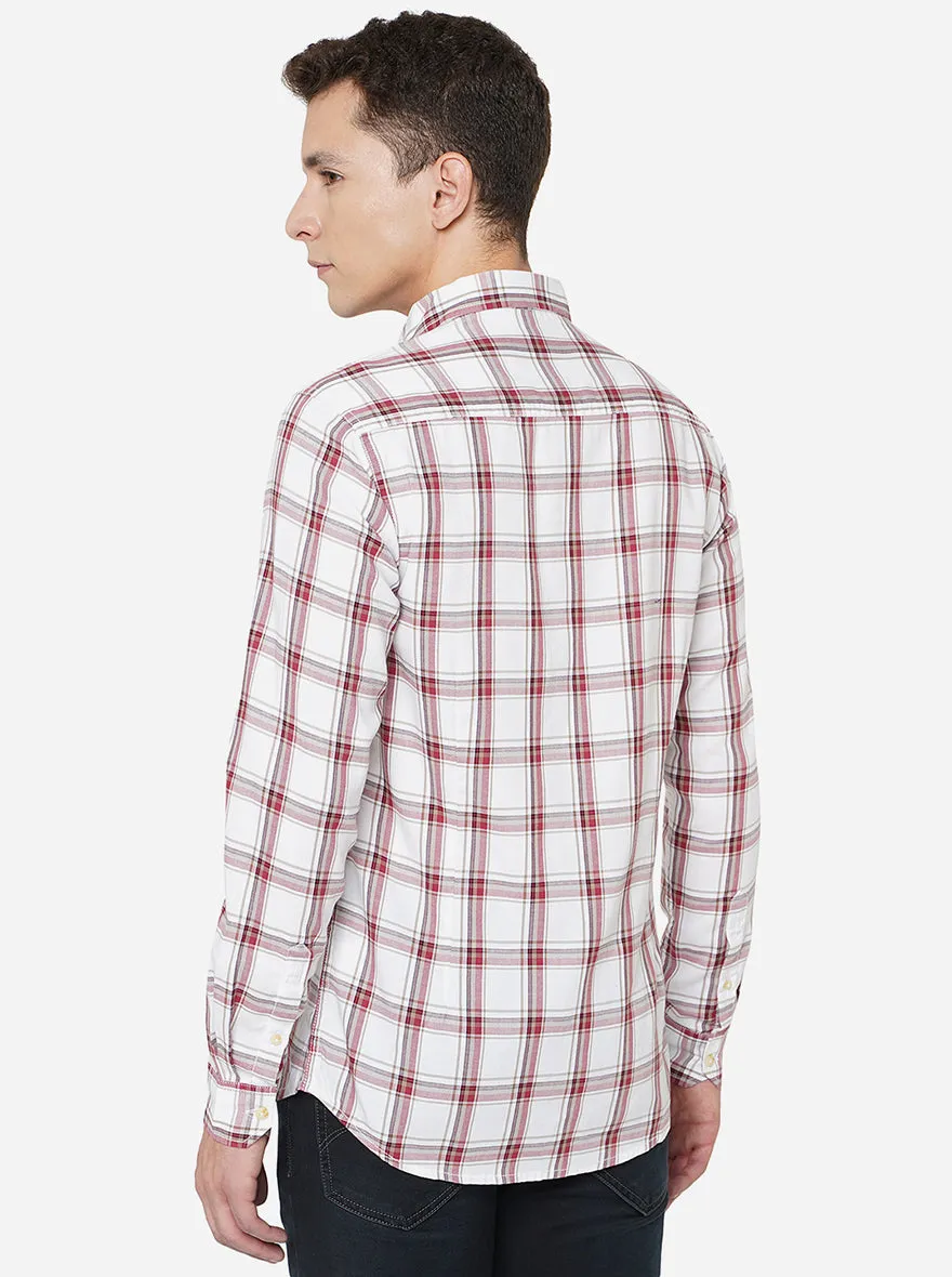 Grey & Red Checked Slim Fit Semi Casual Shirt | JadeBlue