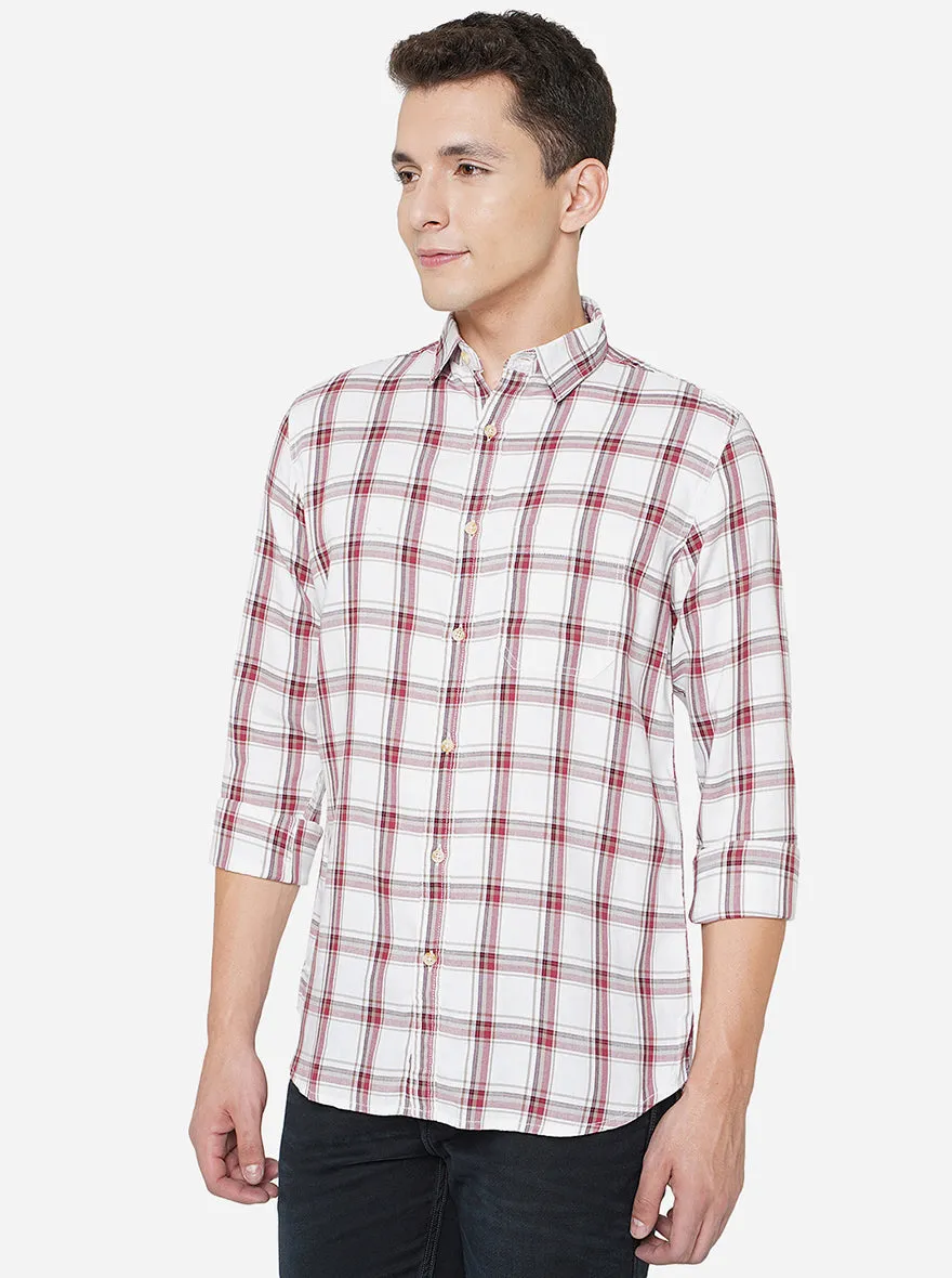 Grey & Red Checked Slim Fit Semi Casual Shirt | JadeBlue