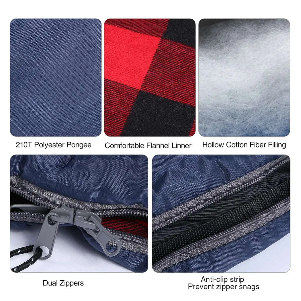 Hooded Camping Sleeping Bag for Adult with Cotton Flannel,Red,Blue,Navy Blue