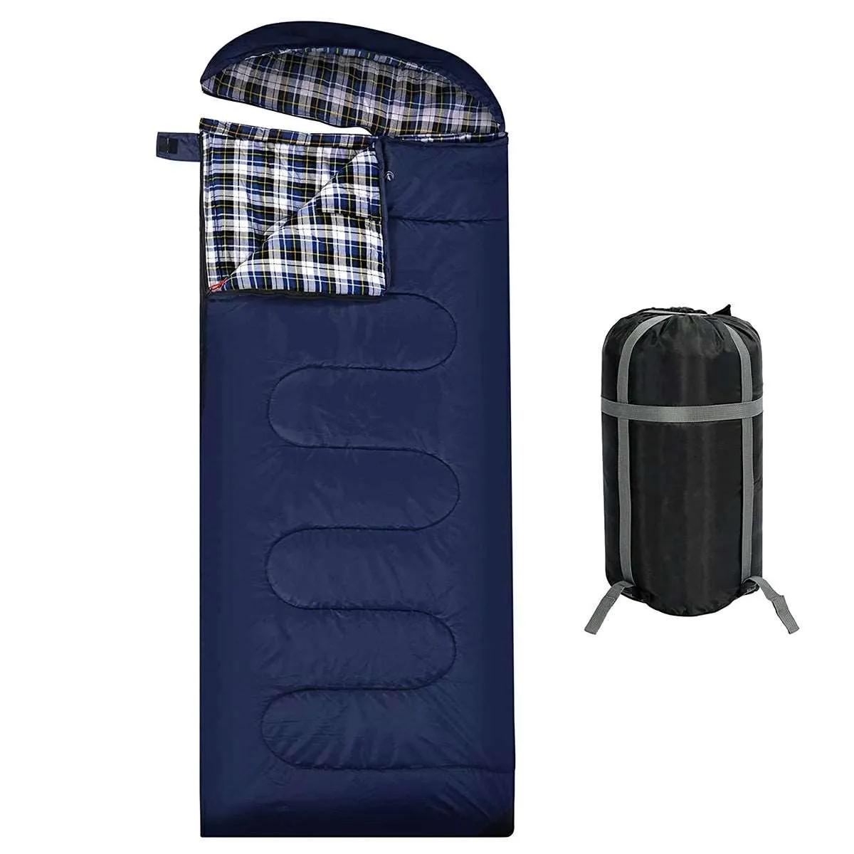 Hooded Camping Sleeping Bag for Adult with Cotton Flannel,Red,Blue,Navy Blue