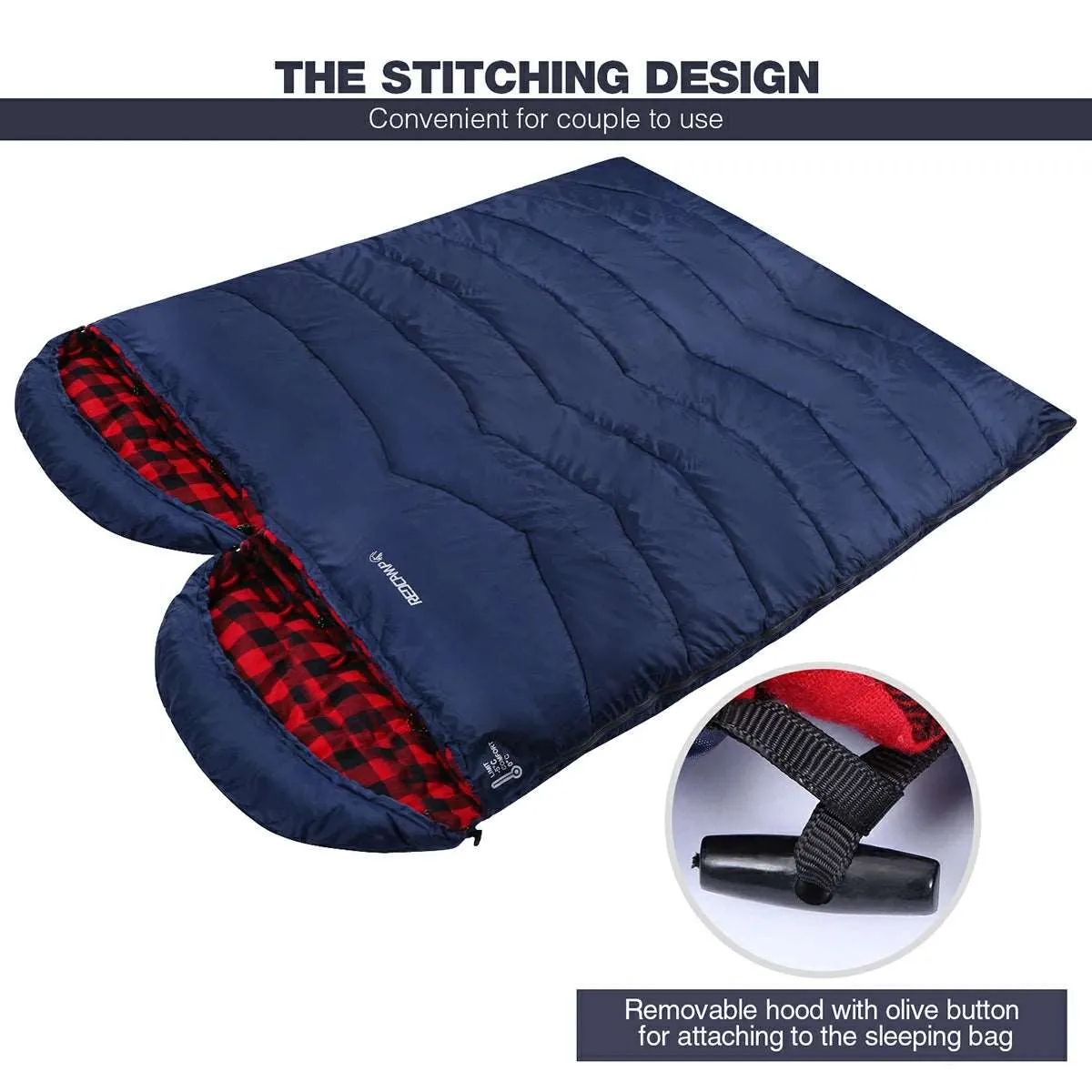 Hooded Camping Sleeping Bag for Adult with Cotton Flannel,Red,Blue,Navy Blue