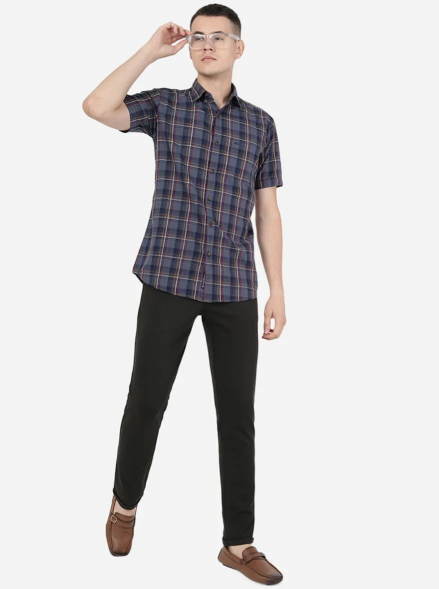 Iron Grey Checked Slim Fit Casual Shirt | JadeBlue