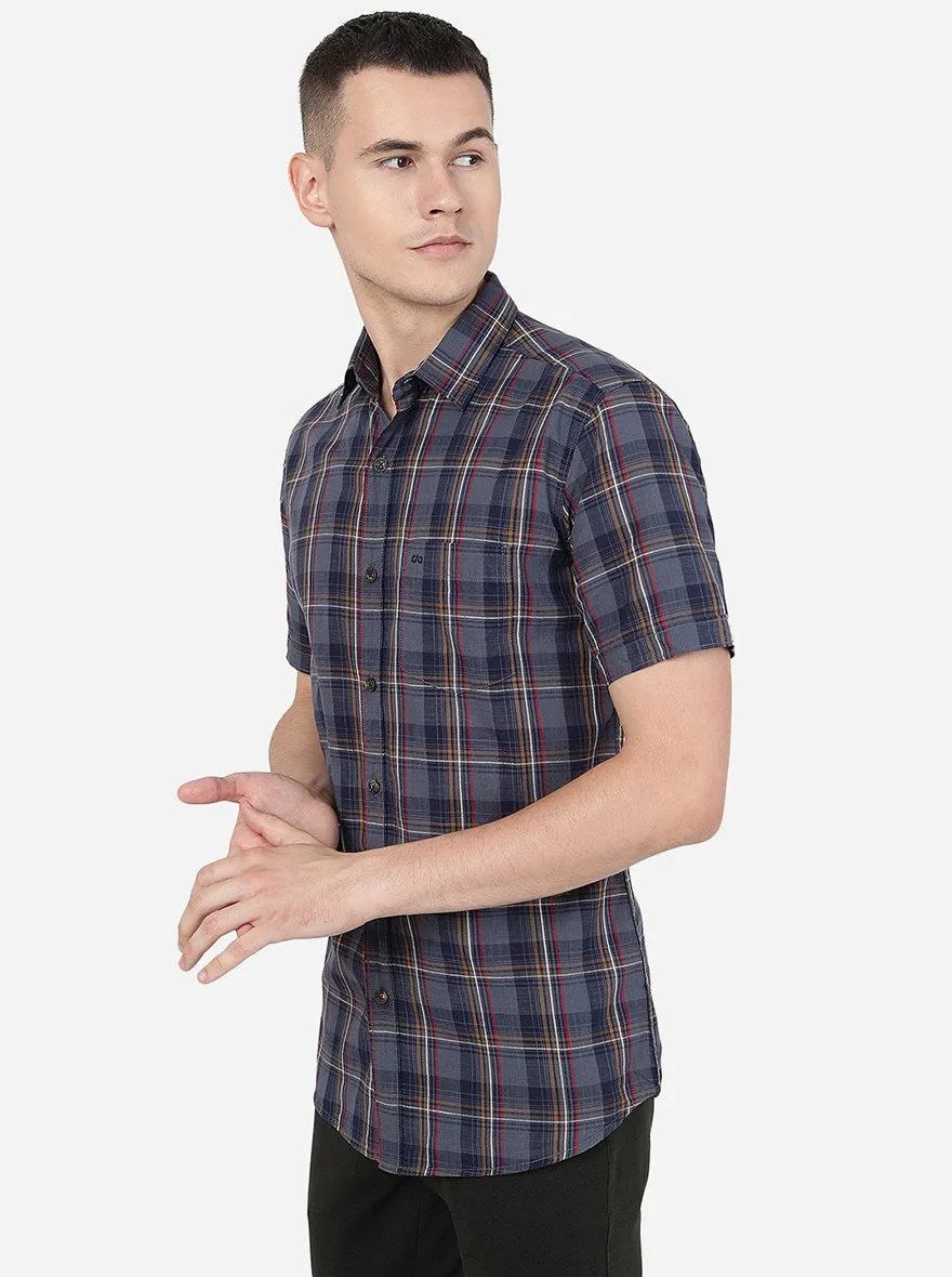 Iron Grey Checked Slim Fit Casual Shirt | JadeBlue