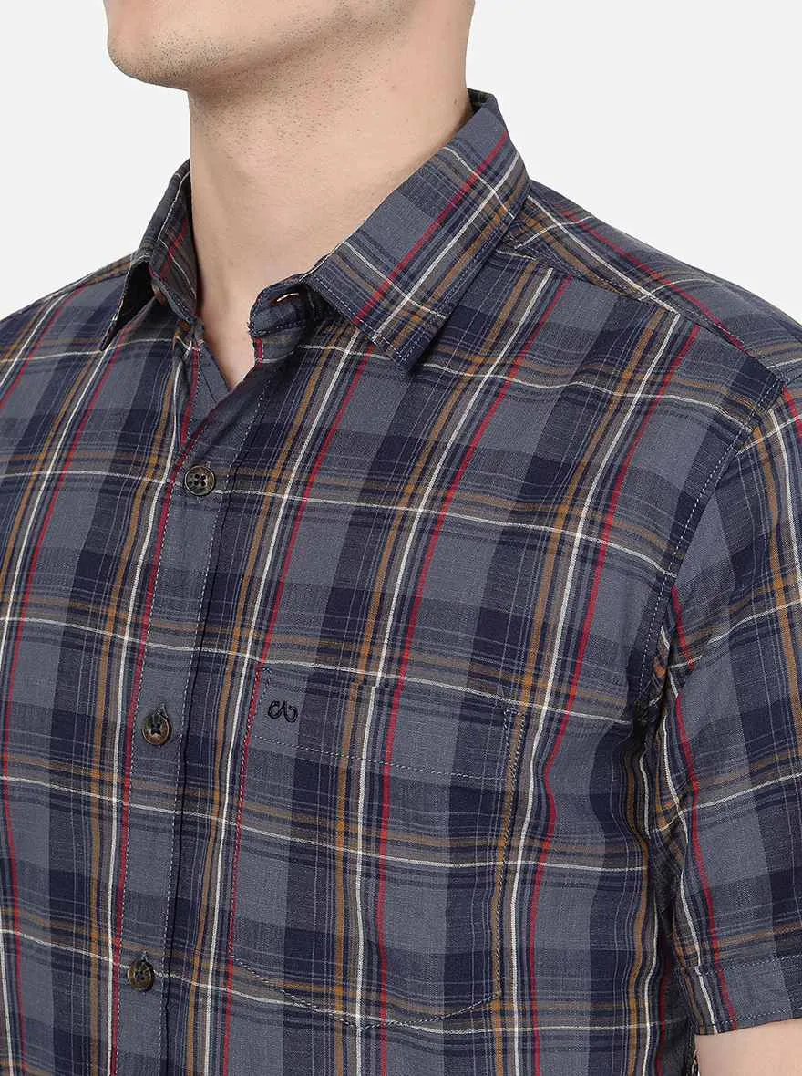 Iron Grey Checked Slim Fit Casual Shirt | JadeBlue